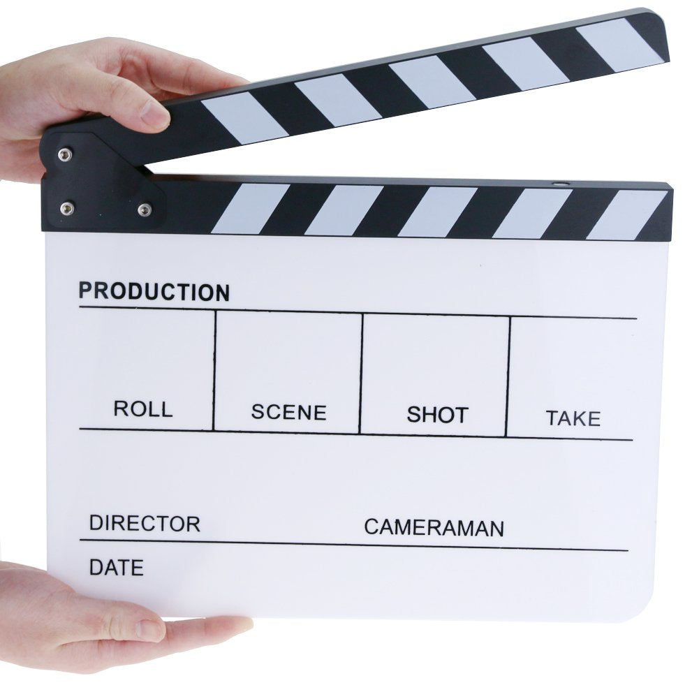 Hilitchi Acrylic Clapper Board Wooden Film Movie Clapboard Cut Action Scene Clapper Board Plastic Slate 25X30Cm/10X12''