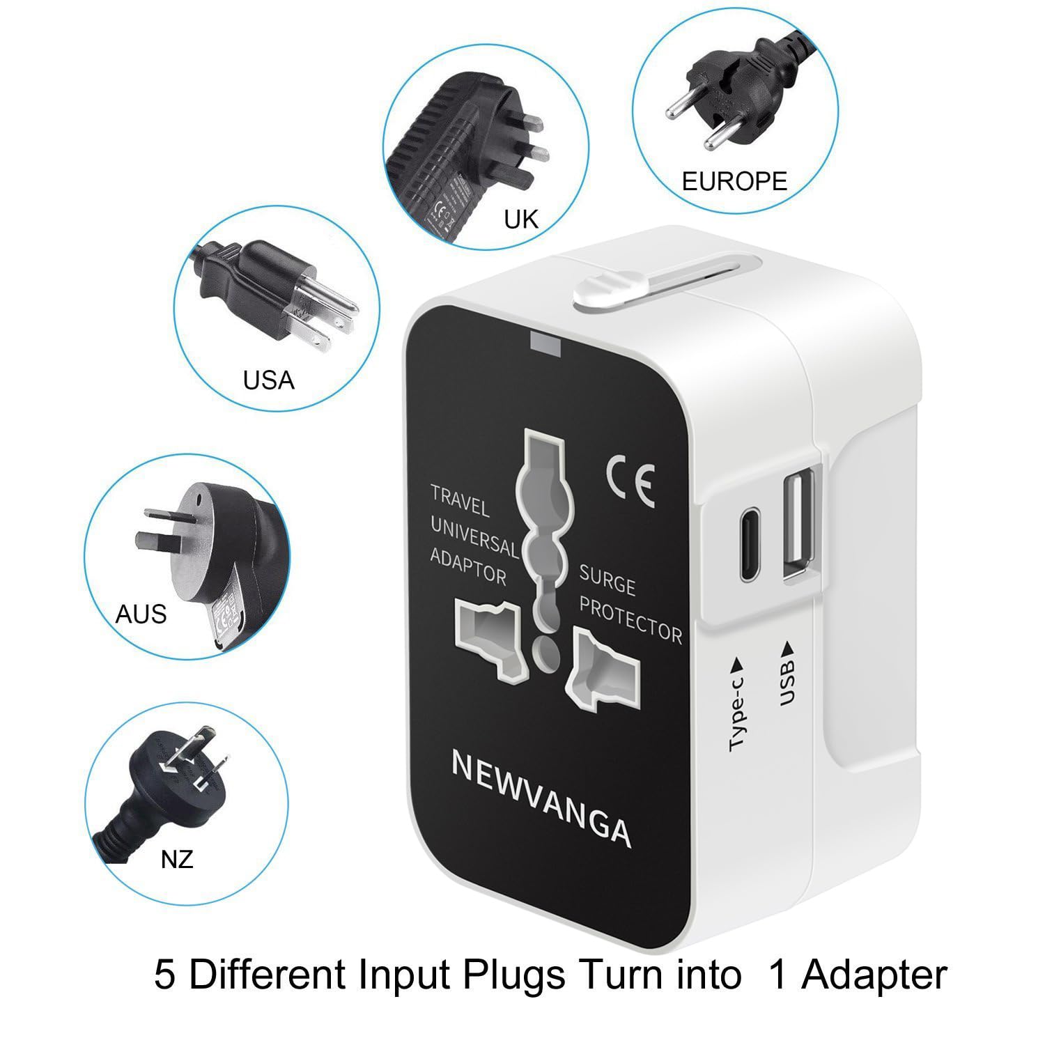 International Universal All In One Worldwide Travel Adapter Wall Charger Ac Power Plug Adapter With Usb C Charging Ports For Usa
