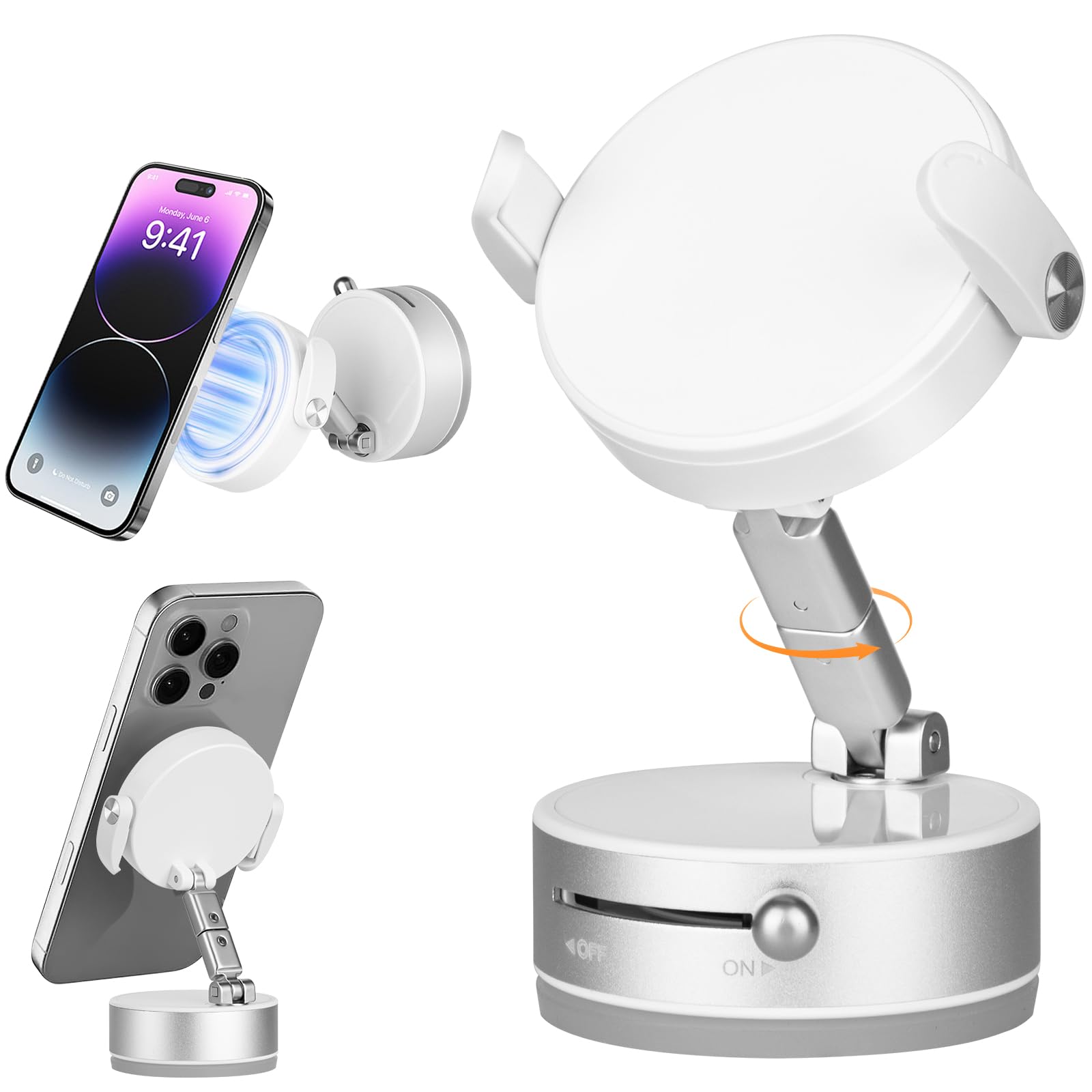 Keledz Vacuum Magnetic Suction Phone Holder, 360Adjustable and Retractable Suction Cup Phone Mount for Car/Gym/Mirror/Smooth Sur