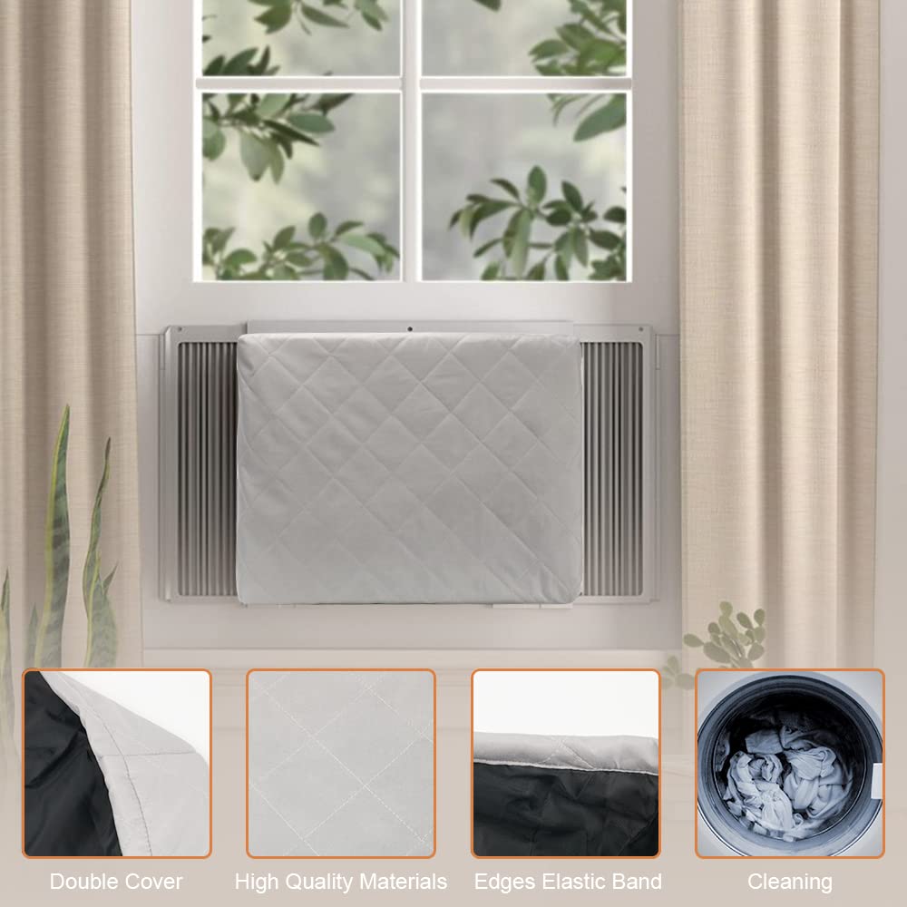 Hoxha Indoor Air Conditioner Cover For Window Units,Double Insulation Anti Rust Adjustable Inside Window Ac Cover With Free Elas