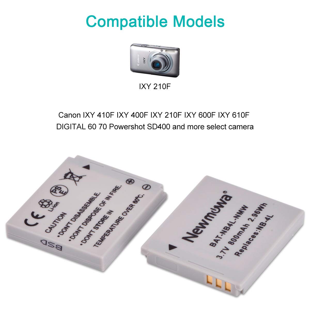 Newmowa Nb 4L Replacement Battery (2 Pack) And Portable Usb Charger Kit For Canon Powershot Elph 100 Hs,300 Hs,310 Hs,Sd30,Sd40,