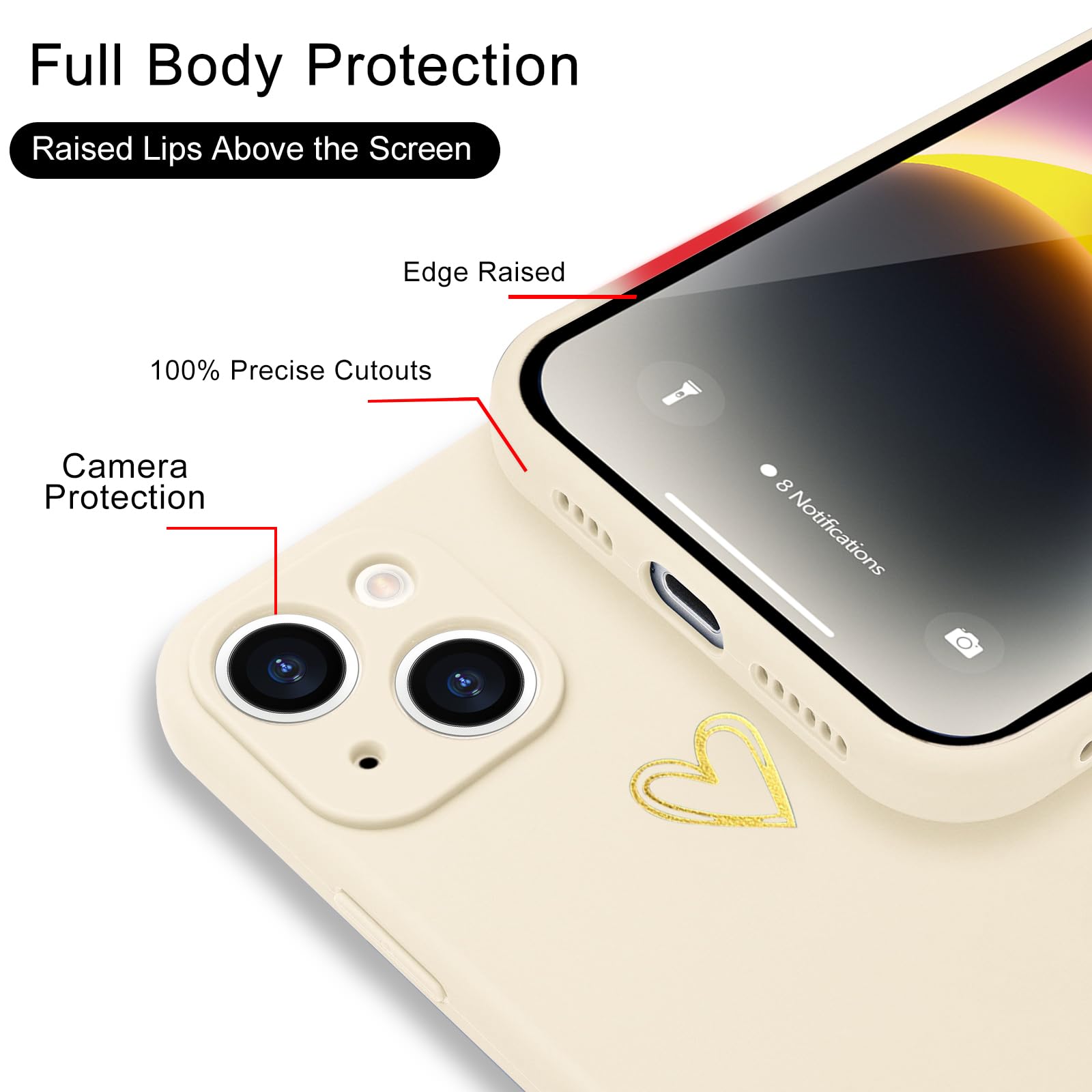 Wirvyuer For Iphone 14 Case Cute Slim Shockproof Phone Case With Wireless Charging Support And Protection, Beige