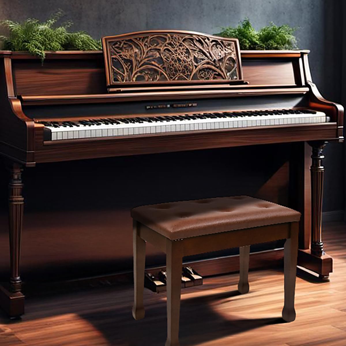 Filisite Piano Bench With Waterproof Padded Cushion, Makeup Stools For Vanity, Bench For Living Room/Bedroom Xj580-2(Wood)