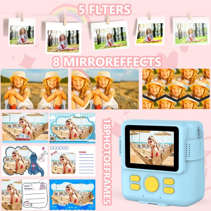 Radekly Instant Print Camera For Kids,Christmas Birthday Gifts For Age 3 12 Girls Boys,1080P Hd Digital Video Cameras For Toddle