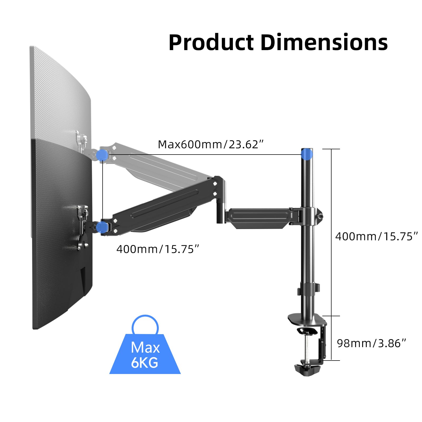 Premium Single Monitor Mount, Single Monitor Arm, Fully Adjustable Gas Spring Vesa Monitor Mount, Monitor Stand Desk Mount For D