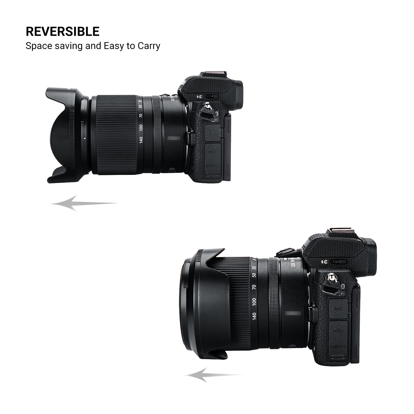 Lens Hood For Nikkor Z Dx 18 140Mm F3.5 6.3 Vr Lens, Reversible Lens Shade Replace Nikon Hb 101 Lens Hood, Compatible With 62Mm