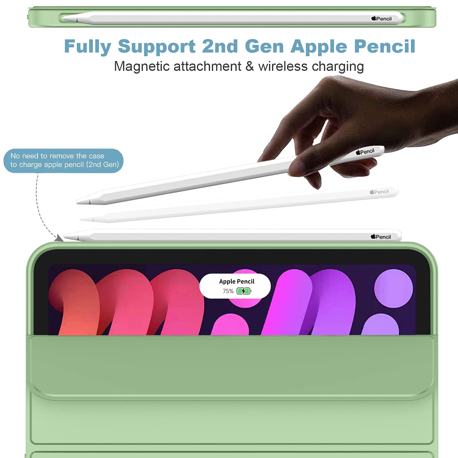 Imieet Ipad Mini 7 Case 2024 (A17 Pro), Ipad Mini 6 Case (8.3 Inch,2021 Model), Ipad Mini 7Th/6Th Generation Case With Pencil Holder, Trifold Stand Smart Case With Soft Tpu Back,Matcha Green