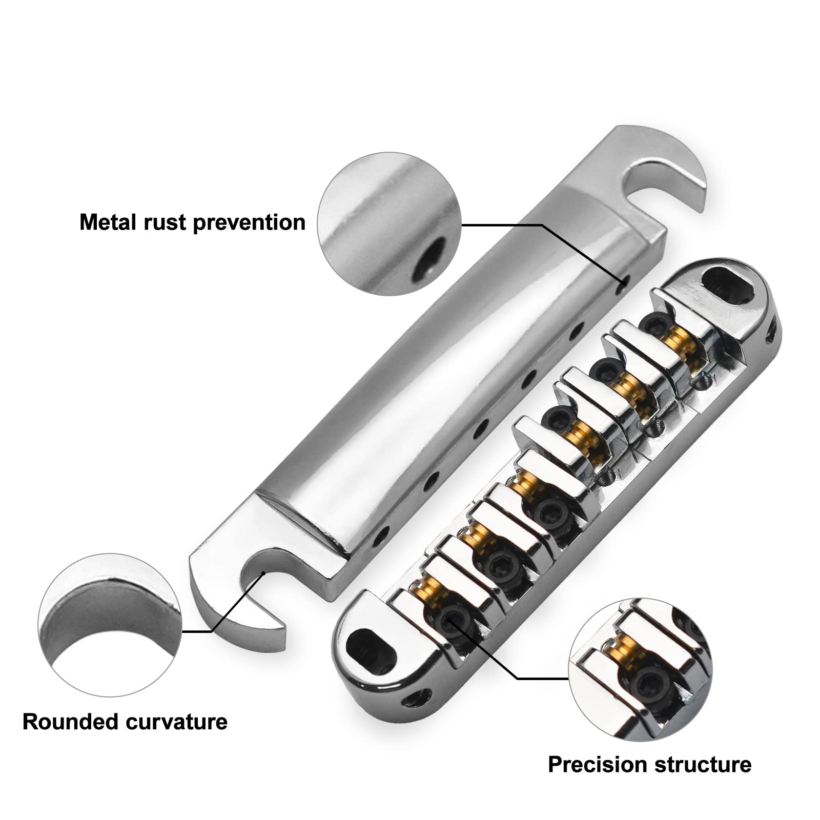 Saphue Abr 1 Style Tune O Matic Bridge Tailpiece Roller Saddle Bridge For Gb Lp Gear Replacement (Chrome)