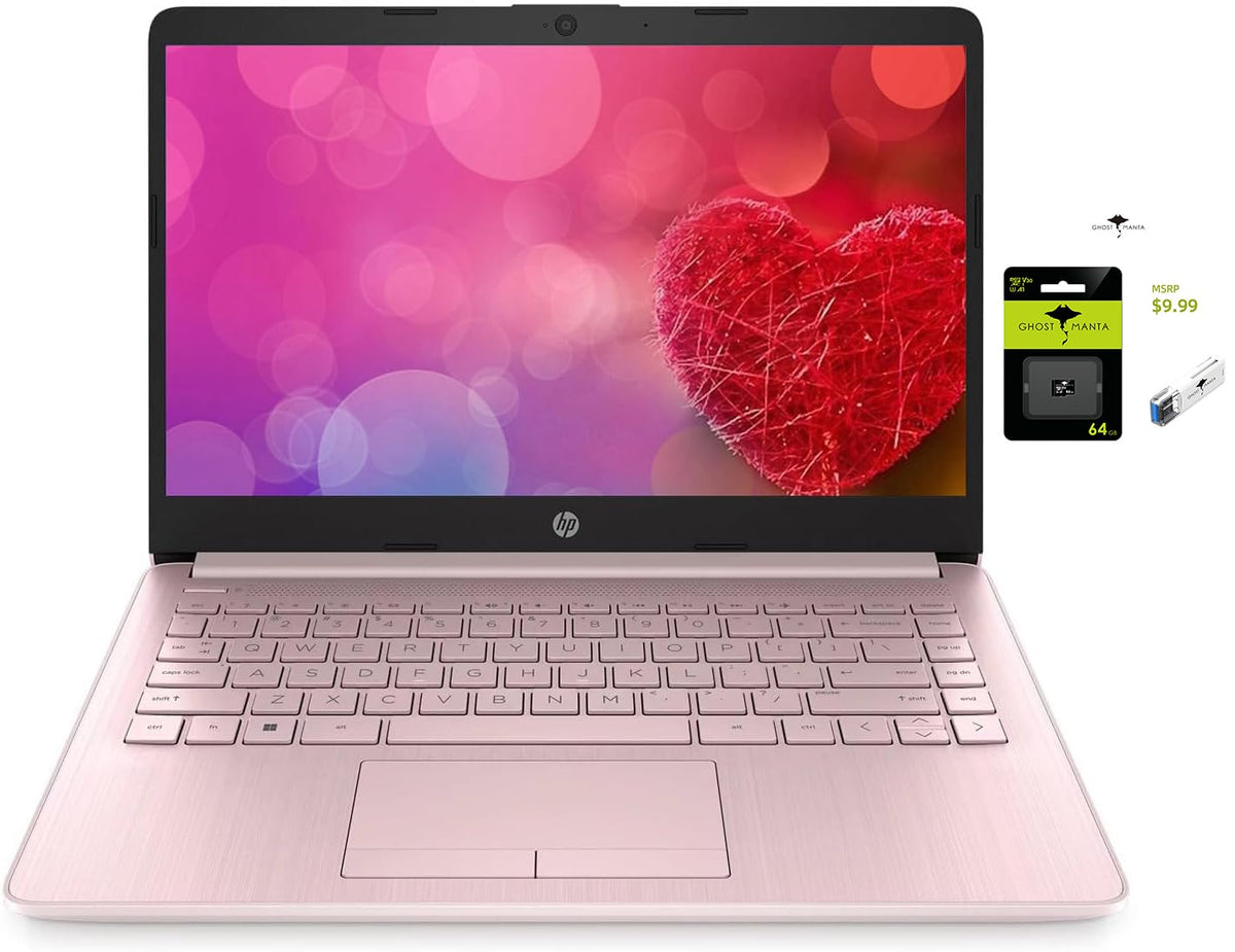 Hp 14'' Hd Laptop Ultral Light For Students And Business, Intel N4120 Processor, 16Gb Ram, 128Gb Storage (64Gb Emmc+64Gb Ghost M