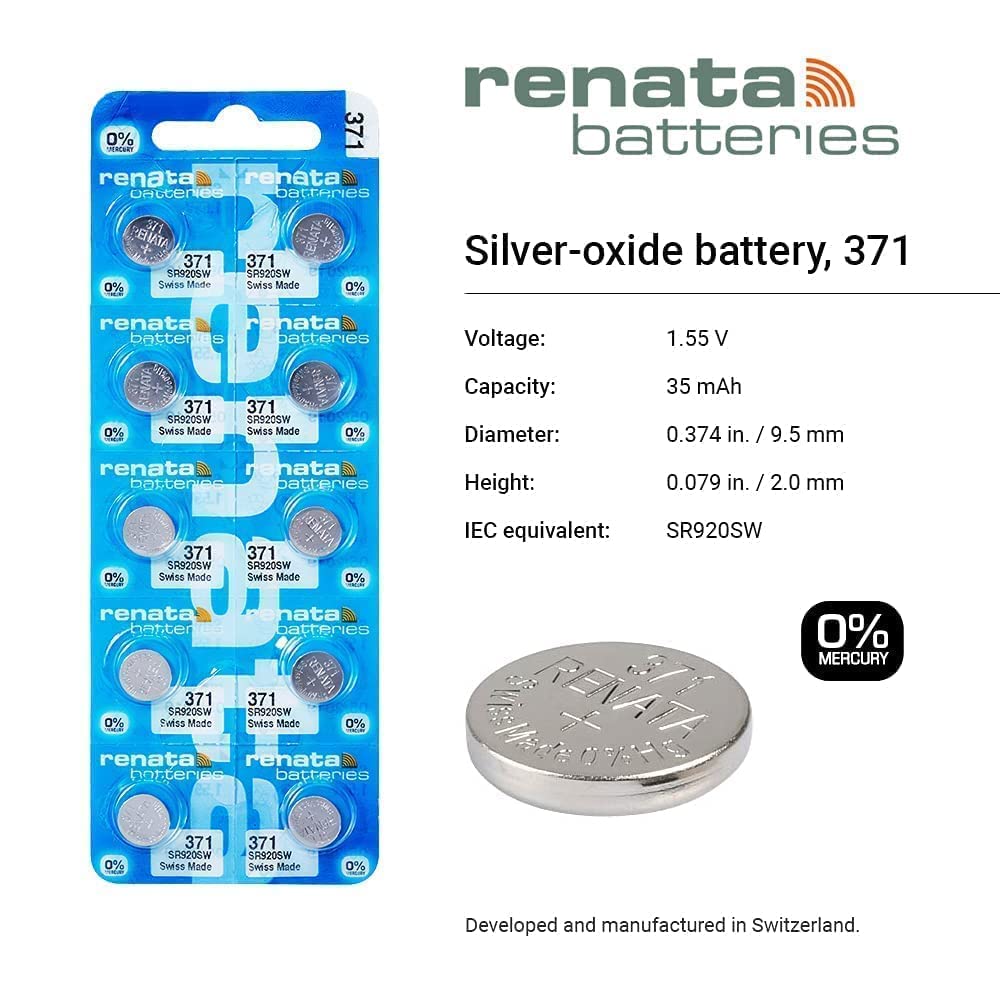 Renata 371 Sr920Sw Batteries   1.55V Silver Oxide 371 Watch Battery (2 Count)