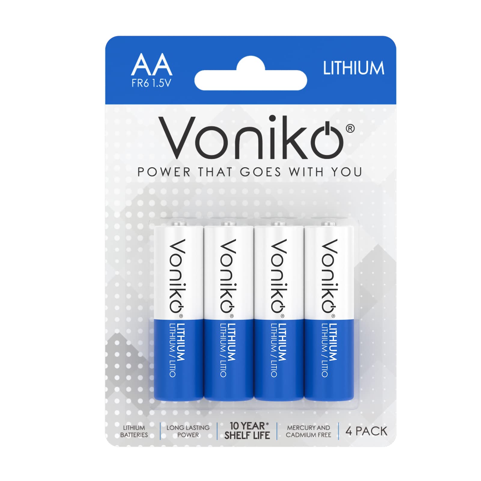 Voniko Aa Batteries, 4 Pack 1.5V Lithium Aa Batteries High Performance Double A Long Lasting Battery For Flashlight, Toys, Remot