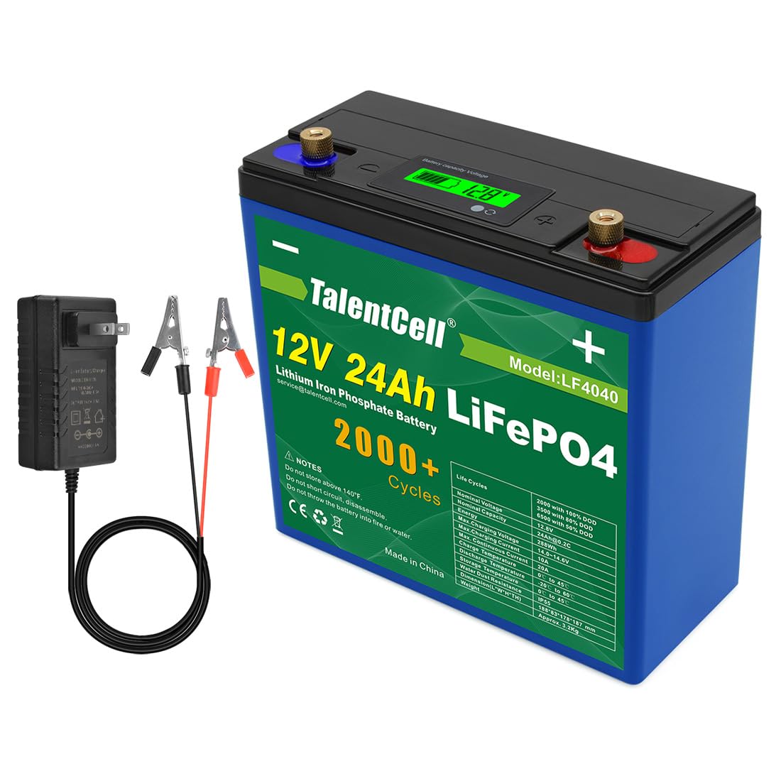 Talentcell 12V 24Ah Lifepo4 Battery Pack Lf4040, 12.8V 288Wh Deep Cycle Rechargeable Lithium Iron Phosphate Batteries