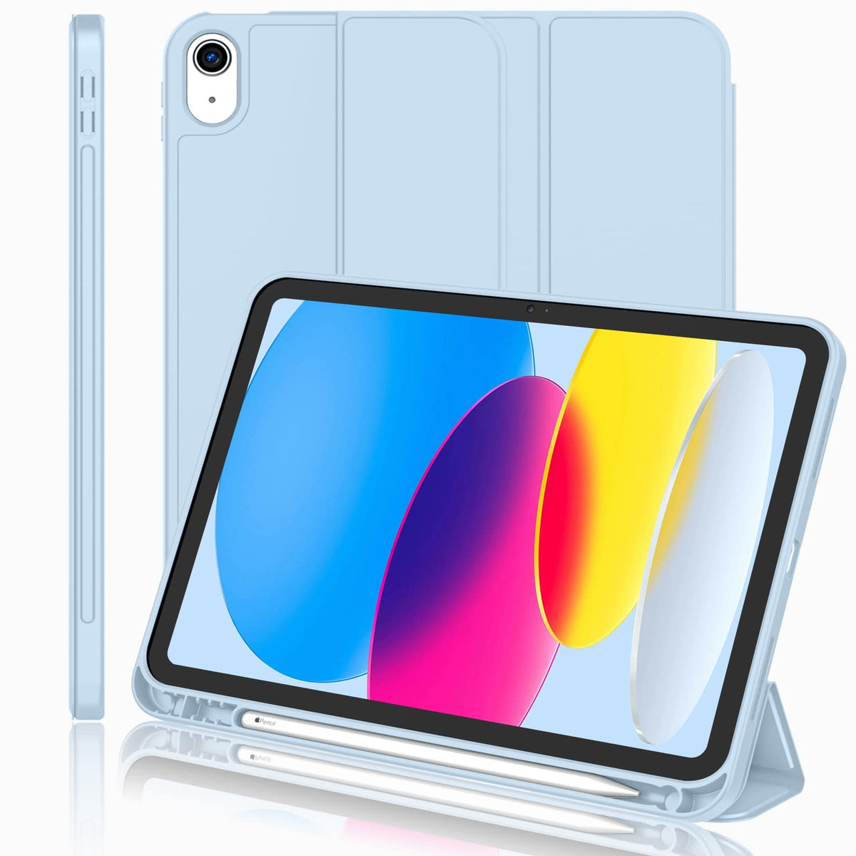 Imieet New Ipad (A16) 11Th Generation Case 11 Inch 2025, Ipad 10Th Generation Case 2022 10.9 Inch With Pencil Holder, Trifold Stand Smart Cover With Soft Tpu Back,Auto Wake/Sleep(Sky Blue)
