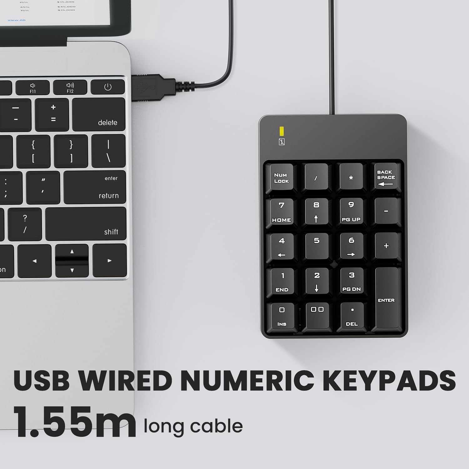 Wired Number Pad, Usb Numeric Keypad 19 Key Number Keypad Keyboard For Laptop Pc Computer Notebook, Big Print Letters   Black