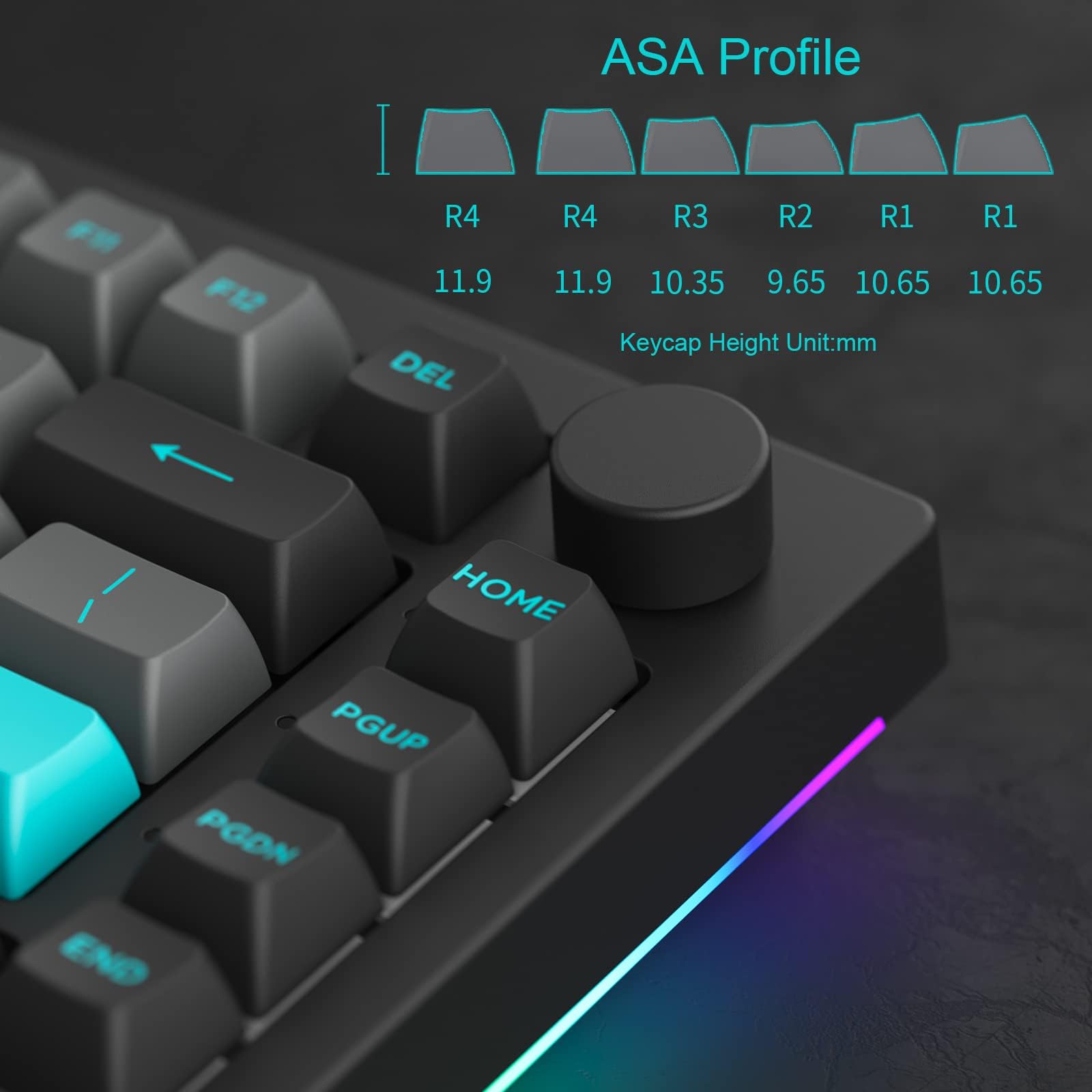 Akko 5075B Plus Mechanical Keyboard 75% Percent Rgb Hot Swappable Keyboard With Knob, Black&Cyan Theme With Pbt Double Shot Asa