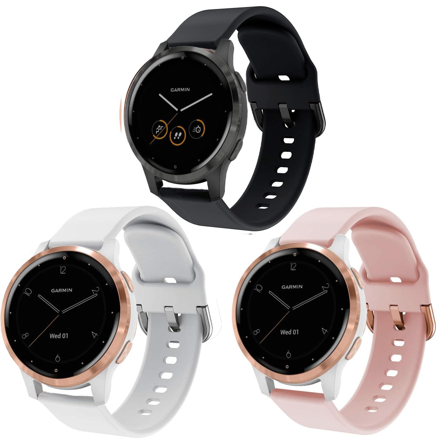 Vicrior 3Pack Bands Compatible With Garmin Venu 2S / Venu 3S/ Vivoactive 4S/ Vivoactive 3S, 18Mm Soft Silicone Replacement Women Watch Band Wristband For Forerunner 255S/265S