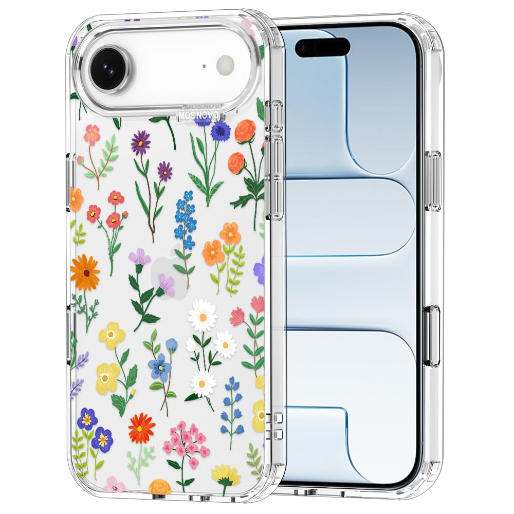 MOSNOVO for iPhone Air Case | Military Grade 6.6ft Drop Tested | Camera Control | Clear with Botanical Floral Design