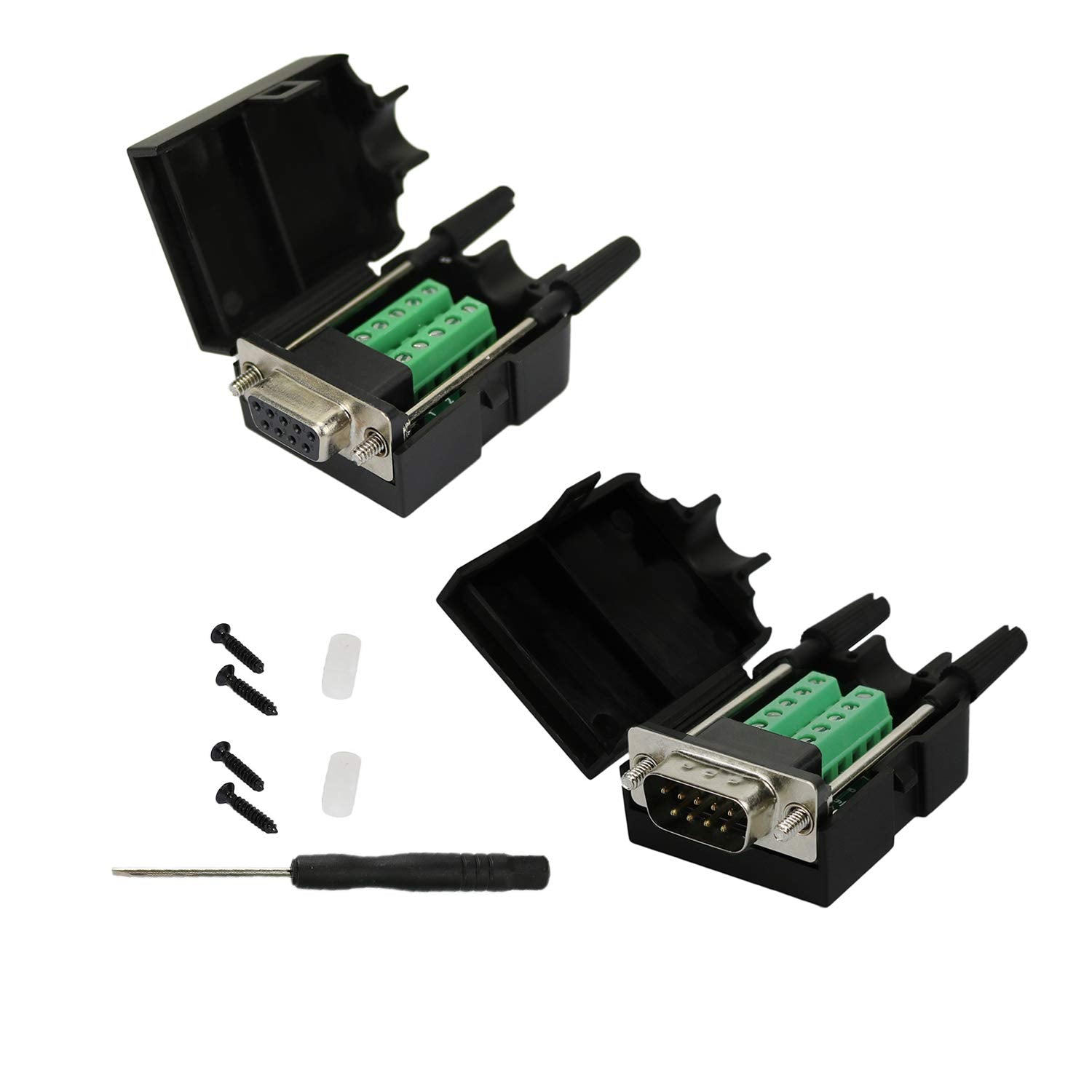 Twinklebay DB9 Connector to Wiring Terminal RS232 Serial Port Breakout Board Solder-Free (Male Adapter with Case x1, Female Adap