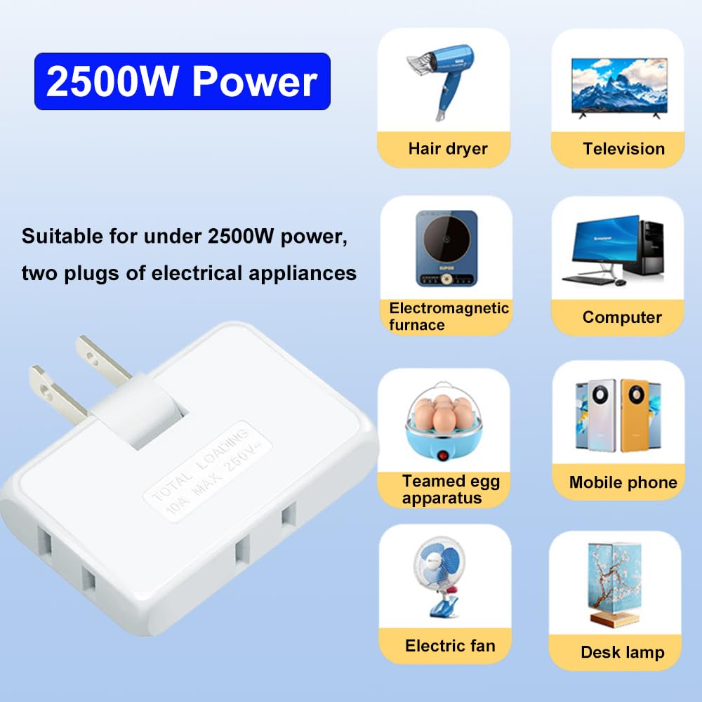 3 Pack Ac Flat Wall Outlet Extender,3 Way 2 Prong180 Degree Portable Swivel Wall Tap Plug,Ultra Thin Folding Electrical Outlet S