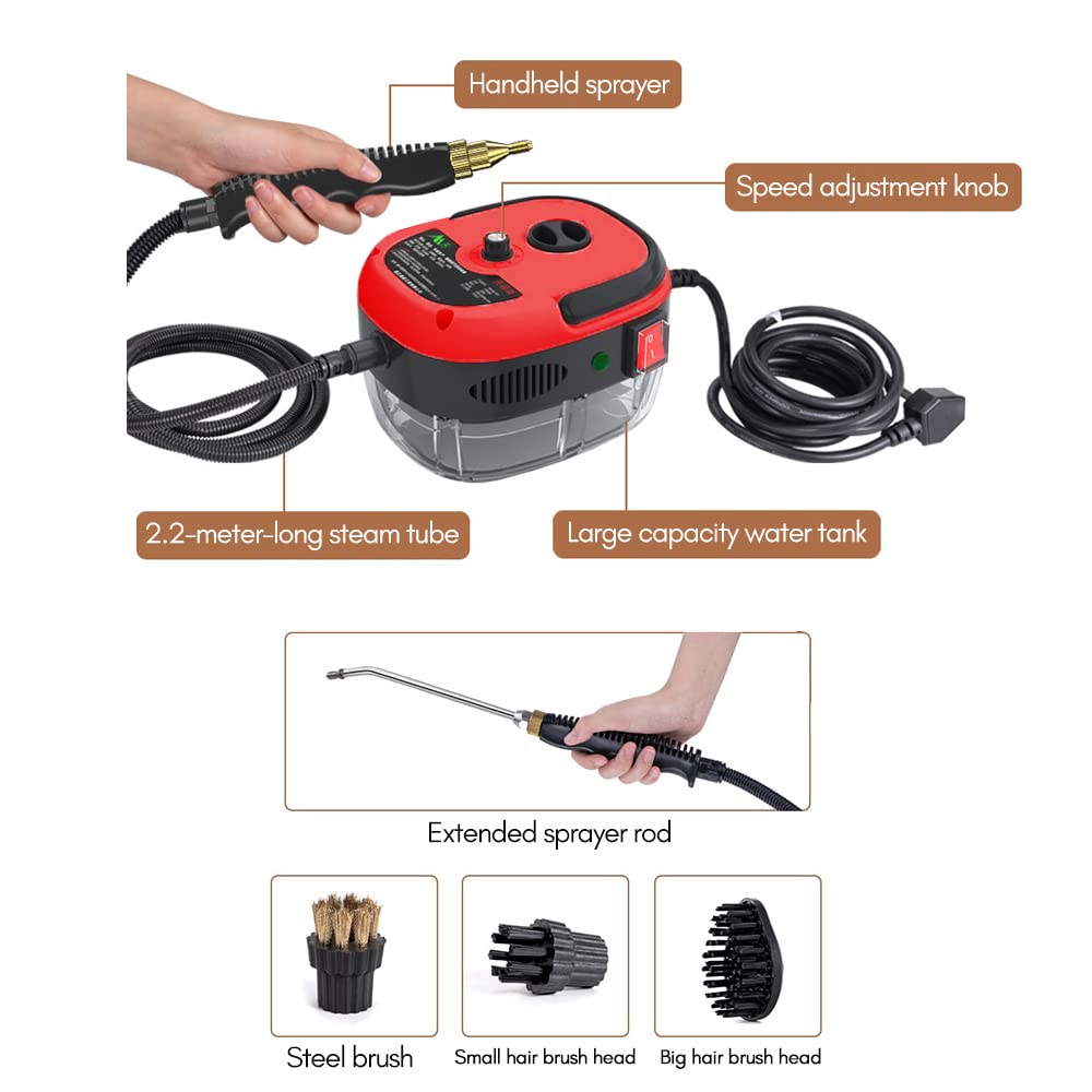 Irishom 2500W Handheld Steam Cleaner High Temperature Pressurized Steam Cleaning Machine Portable Car Steamer With Brush Heads (