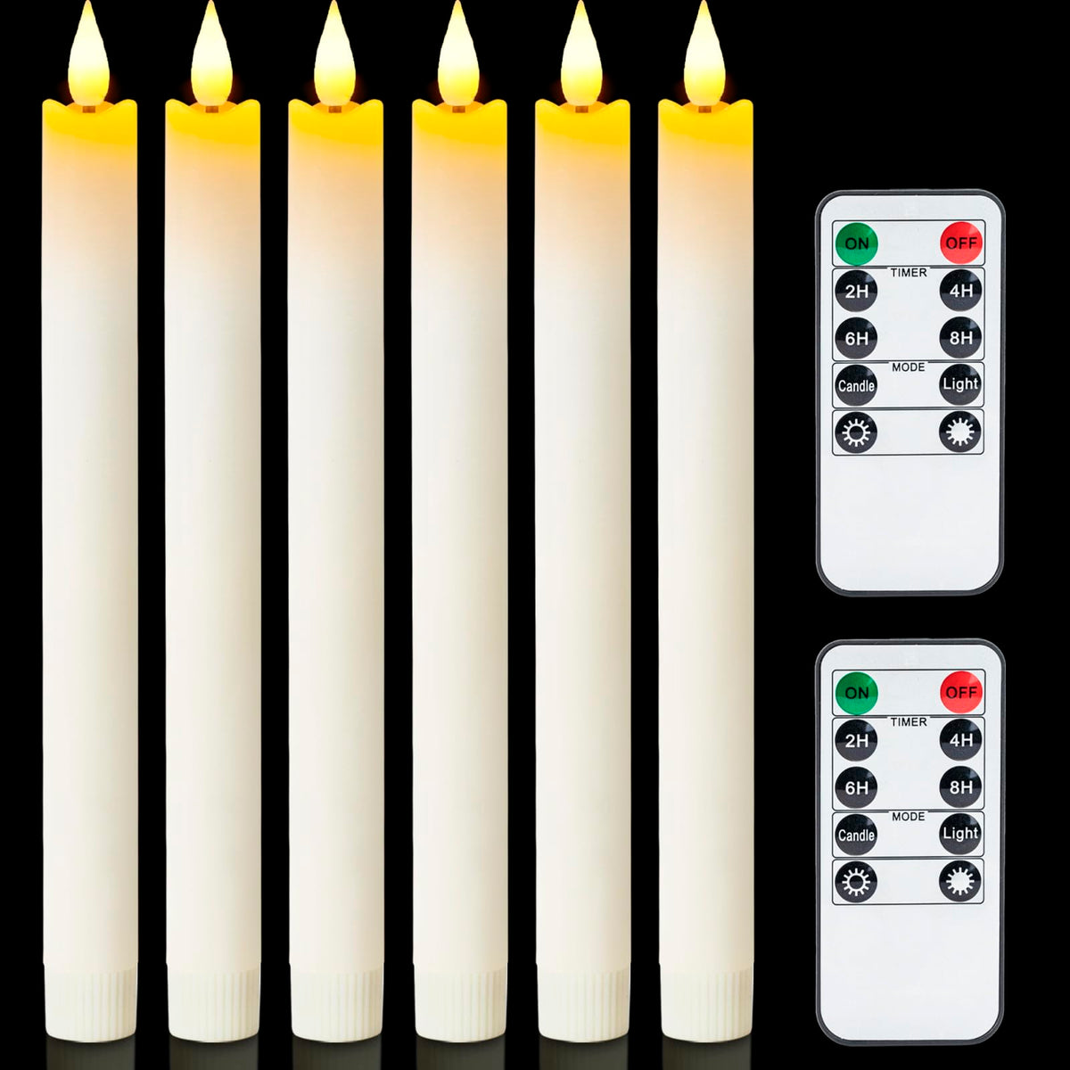 Raycare 6 Pcs Flameless Taper Candles With Remote And Timer, Real Wax White Led Candlesticks Battery Operated, 9.6 Inch Window C