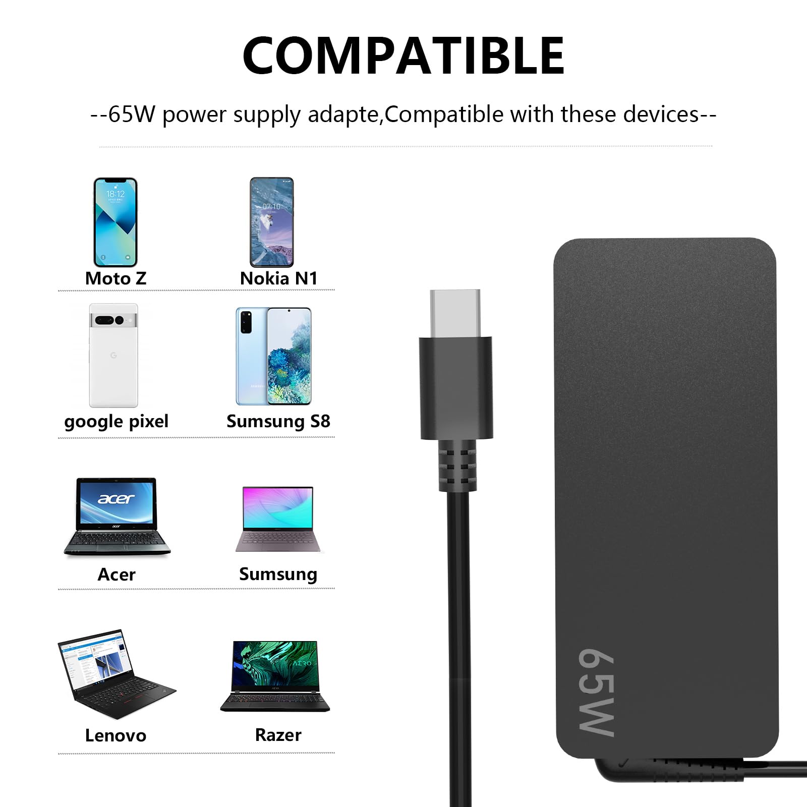 65W Thinkpad Usb Type C Charger For Lenovo Thinkpad E480 E485 E580 E585 E490 E490S E495 E590 E595 T470 T470S T480 T480S T580 T58