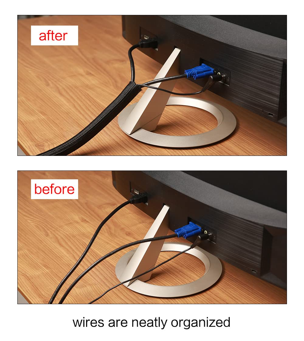 Keco 25Ft   1/2 Inch Cable Management Sleeve Wire Loom Cord Protector   Self Wrap Cable Sleeve Split Sleeving Cord Organizer For