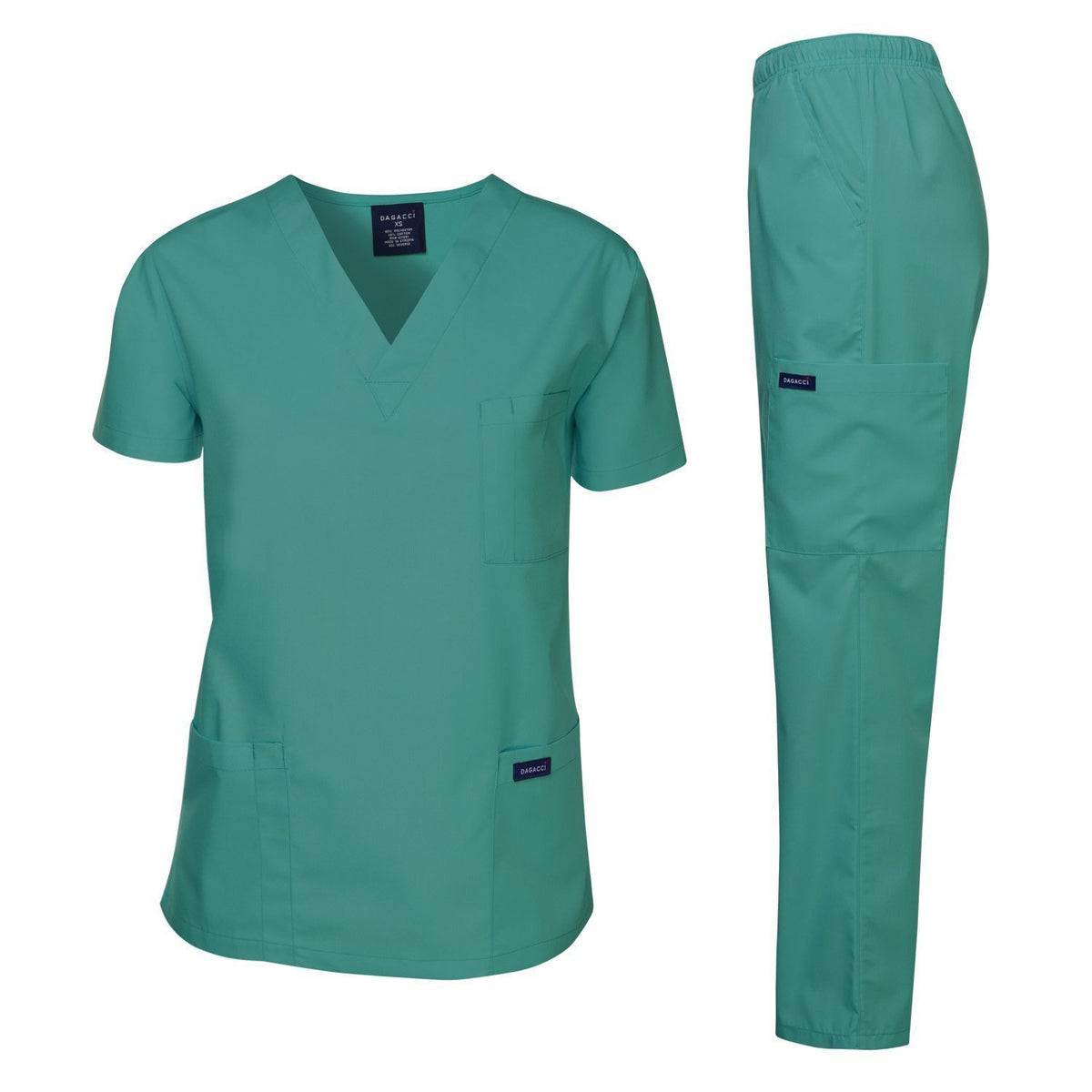 Dagacci Scrubs Medical Uniform Unisex Scrubs Set Medical Scrubs Top And Pants (X Small, Teal Green)