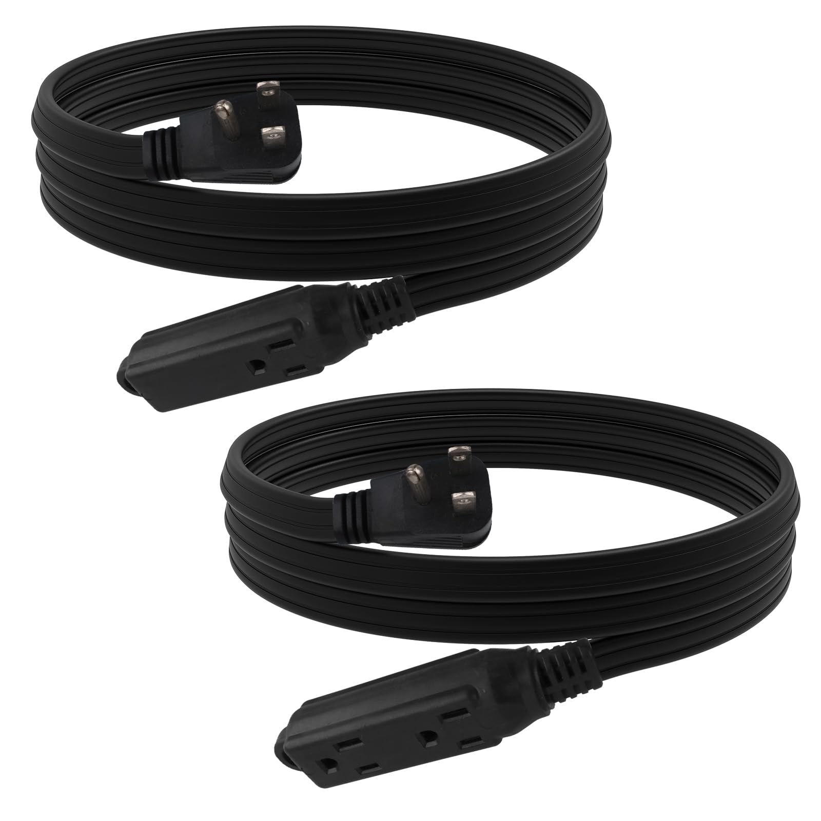 Ep 6 Ft 3 Outlet Extension Cord With Flat Plug, 3 Prong Grounded, 16/3 Spt 3 Power Cable For Indoor Use, Black, 2 Pack