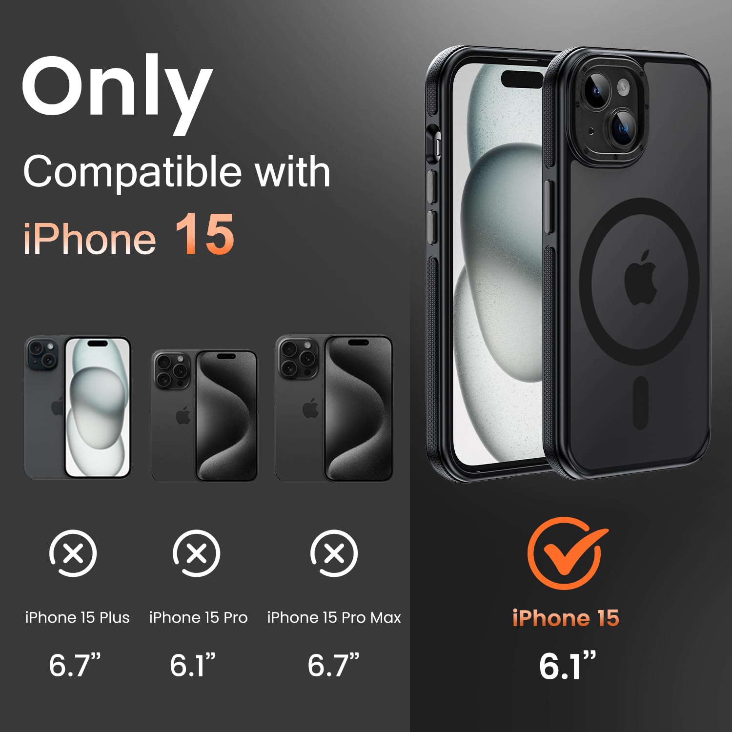 Yzoiko Strong Magnetic For Iphone 15 Case [10Ft Military Grade Protection] Compatible With Fit Magsafe Shockproof Slim Thin Cove