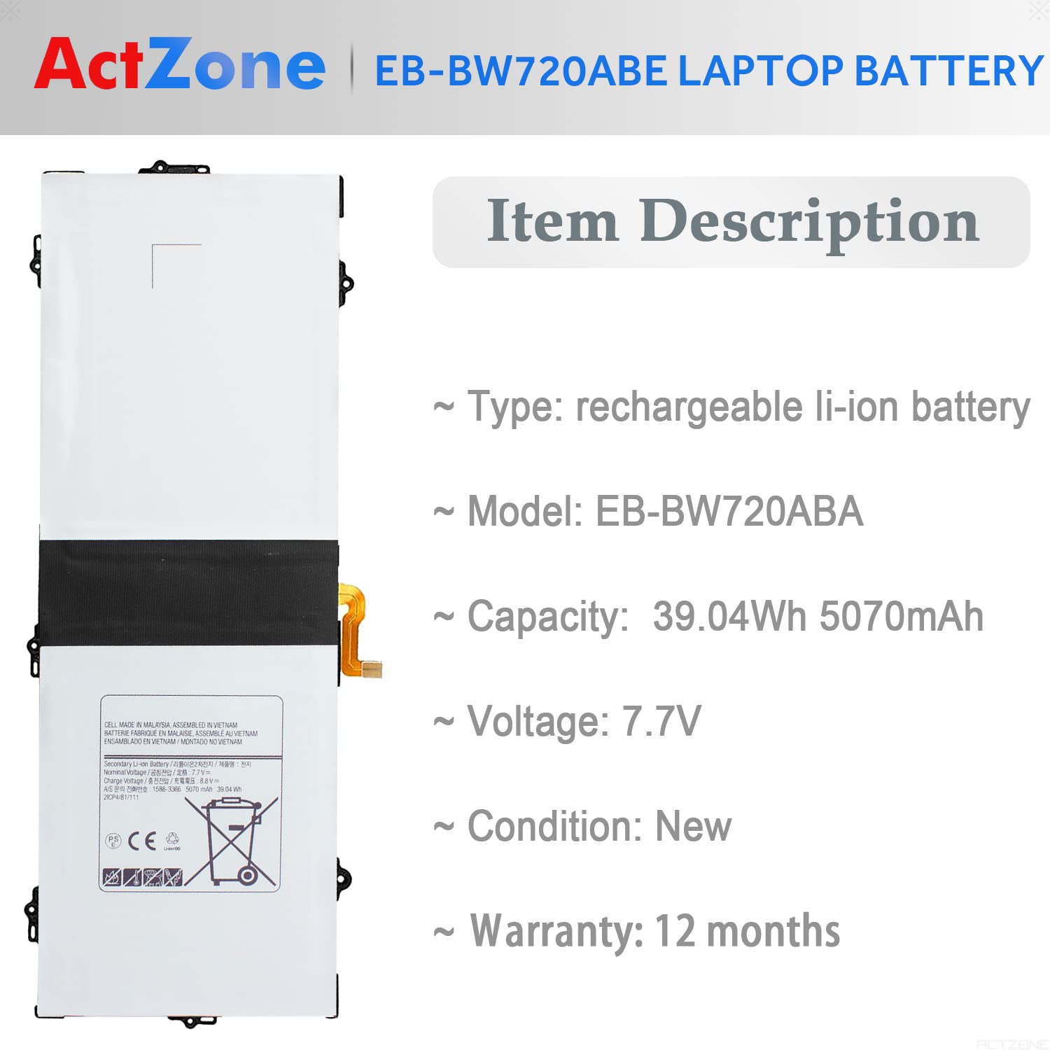 Eb Bw720Abe Eb Bw720Aba Replacement Battery For Samsung Chromebook Plus V2 Xe520Qab Xe521Qab K01Us K02Us K03Us, Chromebook 4 4+