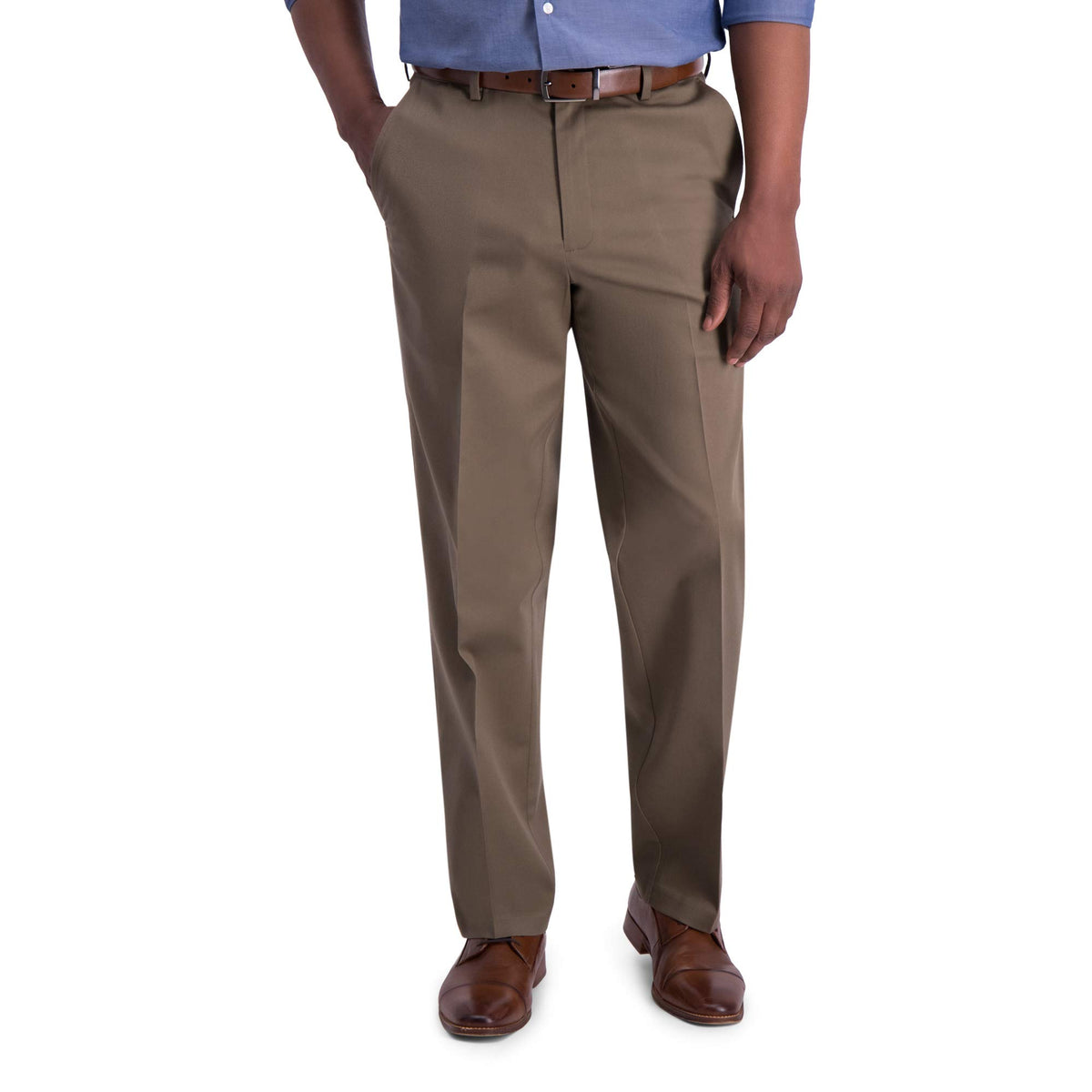 Haggar Mens Iron Free Premium Khaki Classic Fit Flat Front Expandable Waist Casual Pant Regular And Big  Tall Sizes, Toast, 36W 