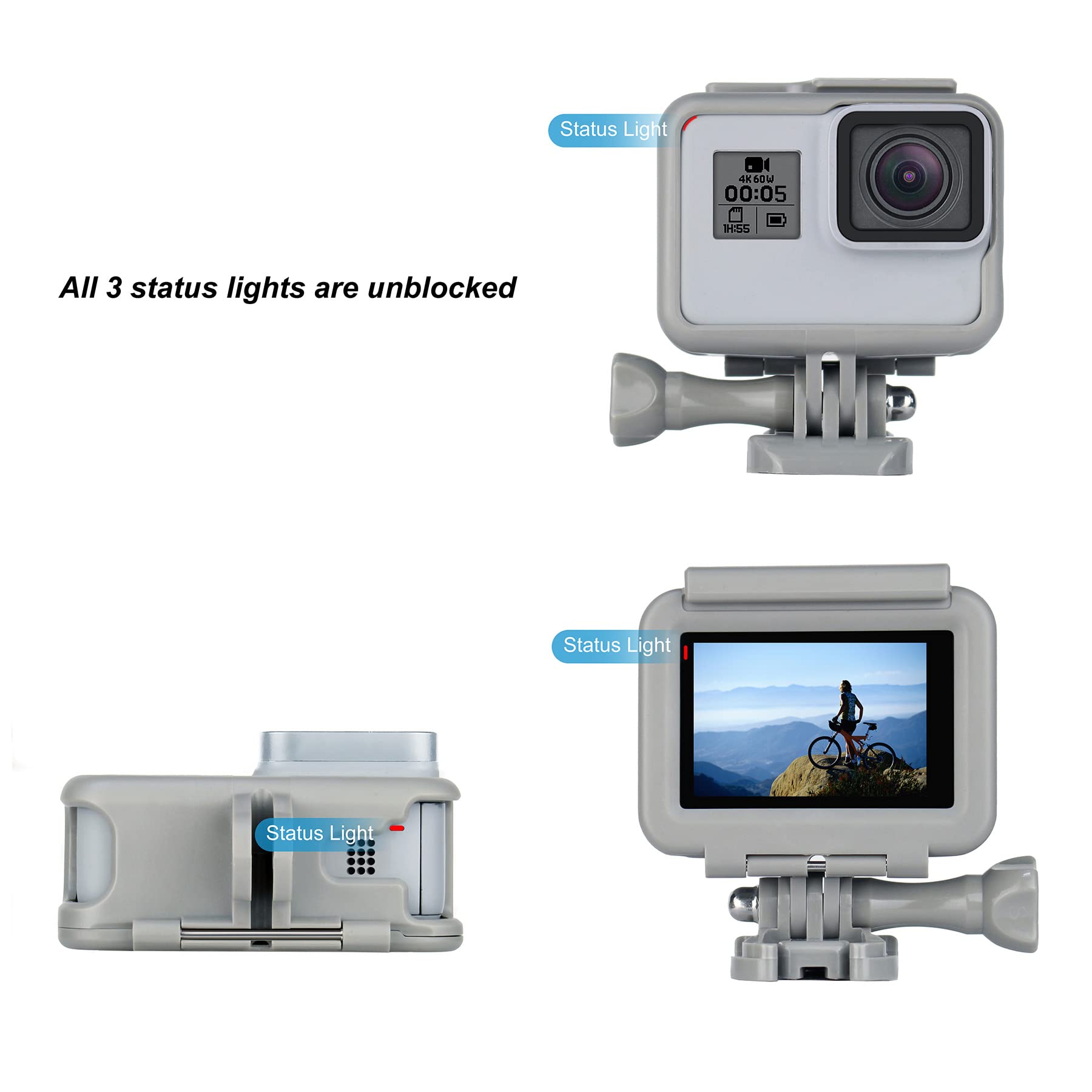 Yallsame Frame Mount Case Housing For Gopro Hero7 White Black Dusk White Silver/ Hero6/ Hero5/ Hero(2018) Action Camera Function