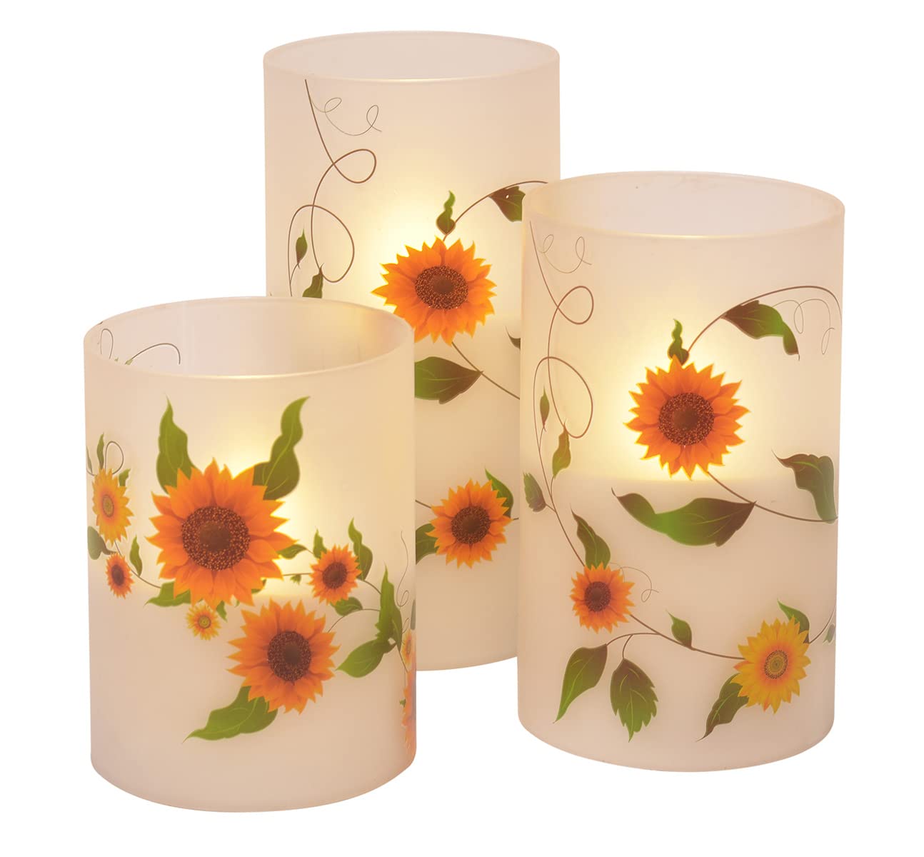 Mark Feldstein & Associates Sunflower Garden Flameless Led Glass Pillar Candles, Set Of 3, 6 Inch