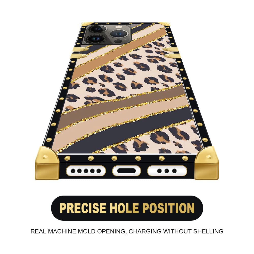 Pinsheng iPhone 14 Pro Max Case Leopard Stripe Square Shockproof TPU Metal Corner