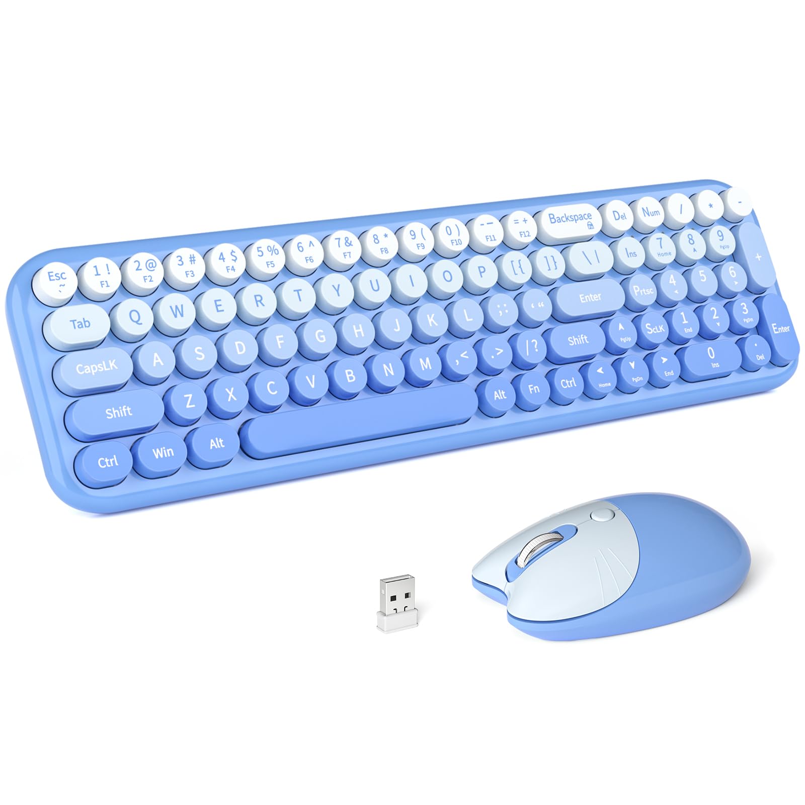 KNOWSQT Wireless Keyboard and Mouse Combo  BlueGradient 2.4G FullSize Typewriter Cute Colorful Keyboards  USB Plug and Play,