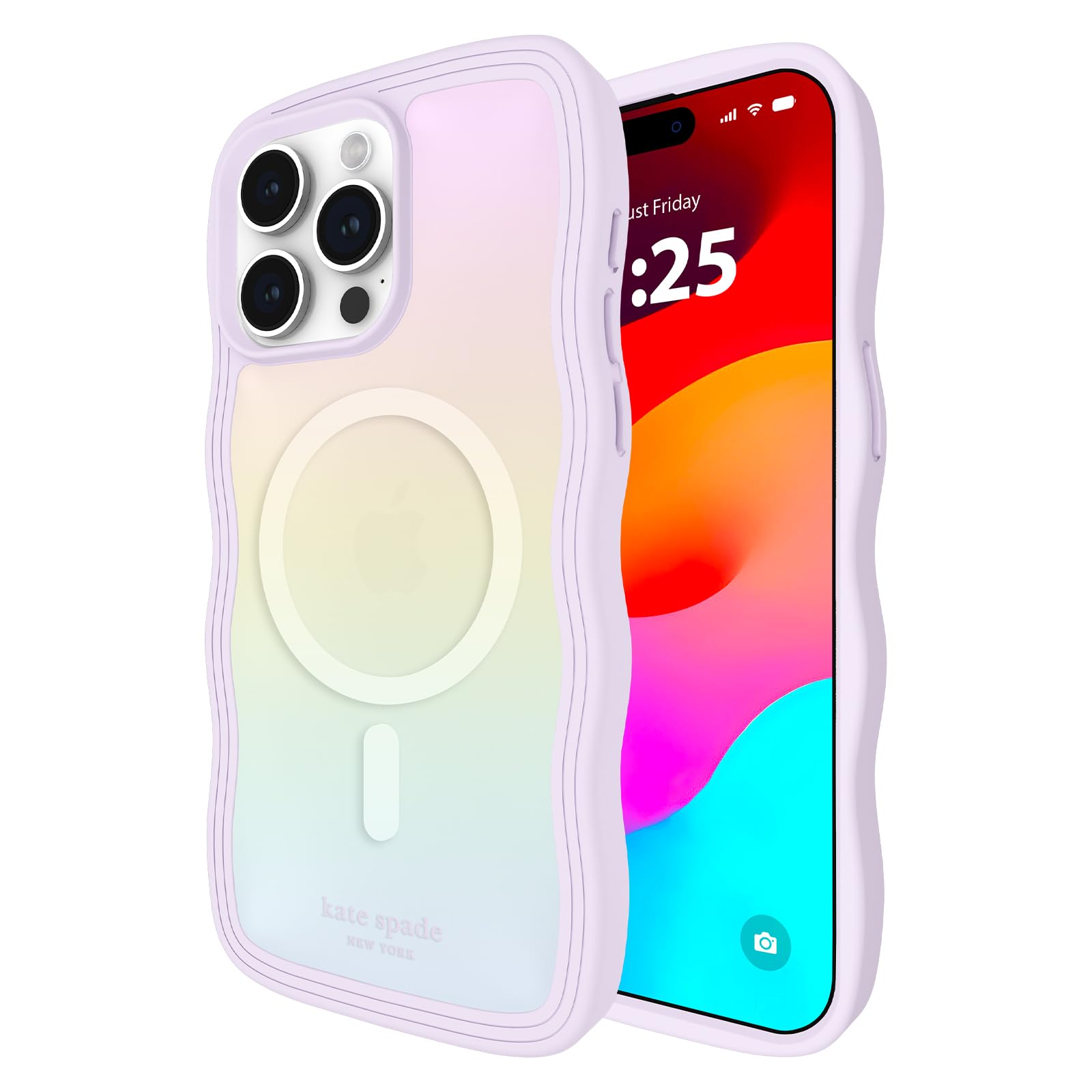 Kate Spade New York Iphone 15 Pro Max Case   Compatible With Magsafe Phone Cover   Wavy Iridescent