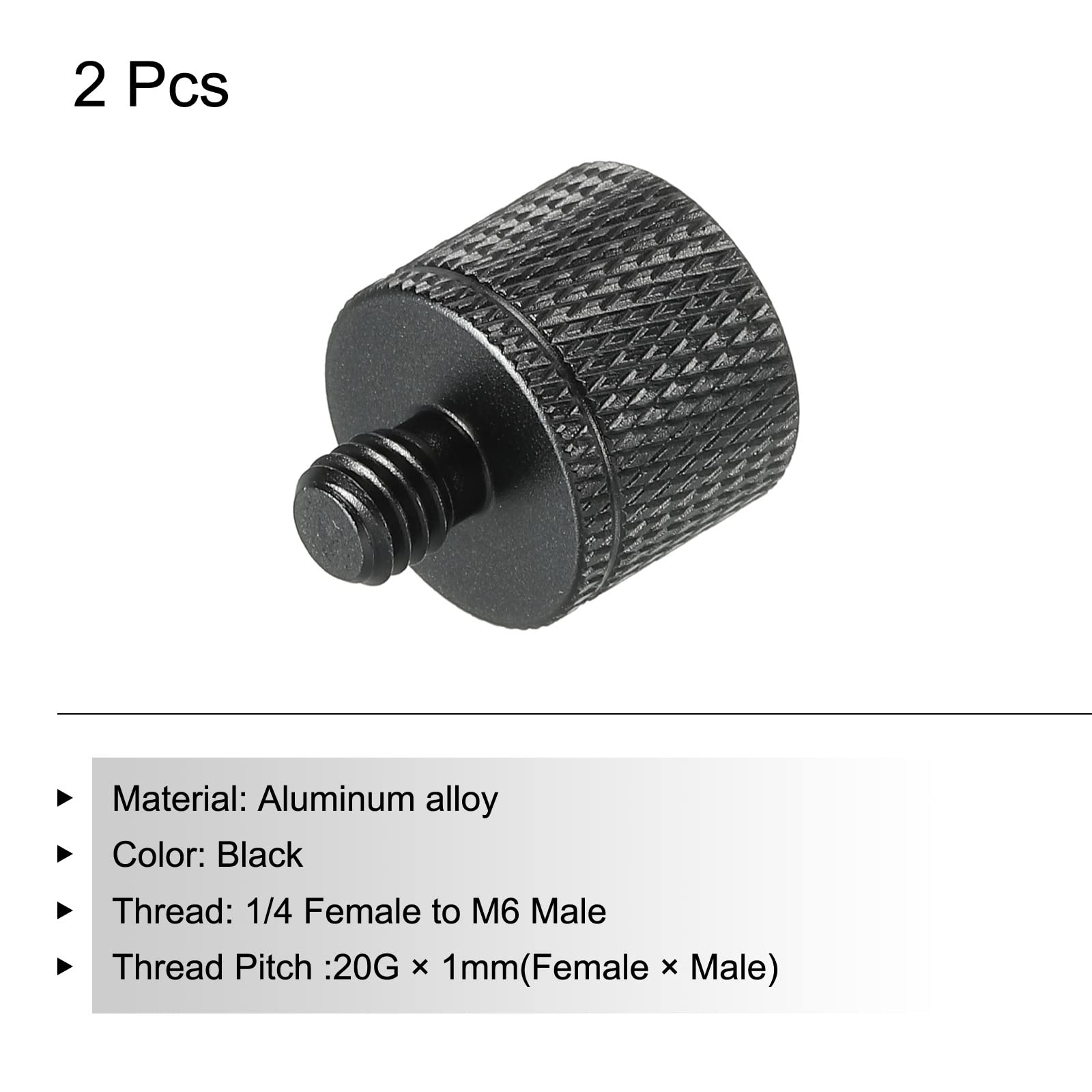 Meccanixity Mic Stand Adapter 1/4 Female X M6 Male Camera Screw Thread Adapter For Microphone Tripod Stand Black 2 Pack