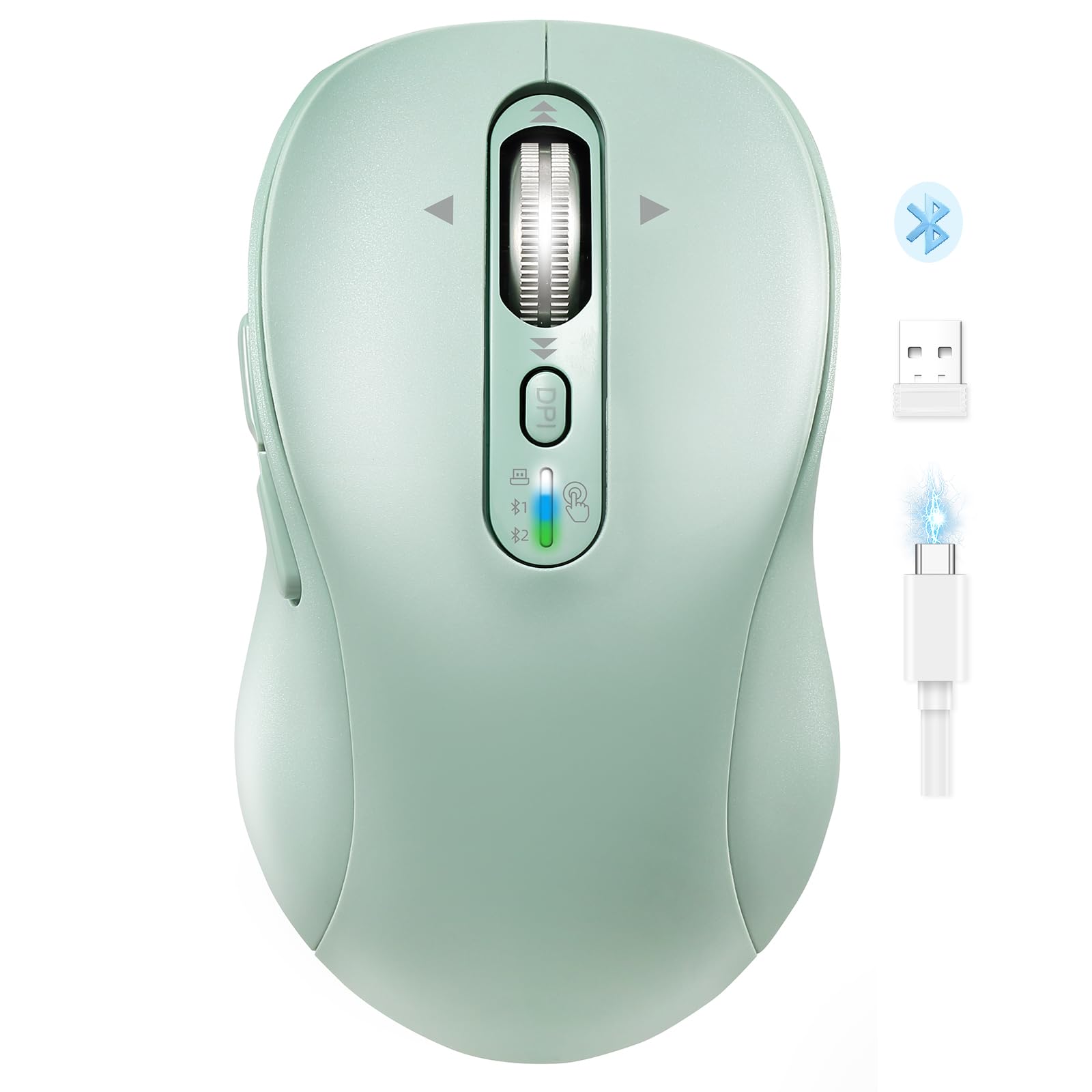 INFINMIND Wireless Bluetooth Mouse for Laptop,USB+BT2,Quiet Ergo Computer Mouses,Metal 4Way Super Scrolling, 3200 DPI,Recharg