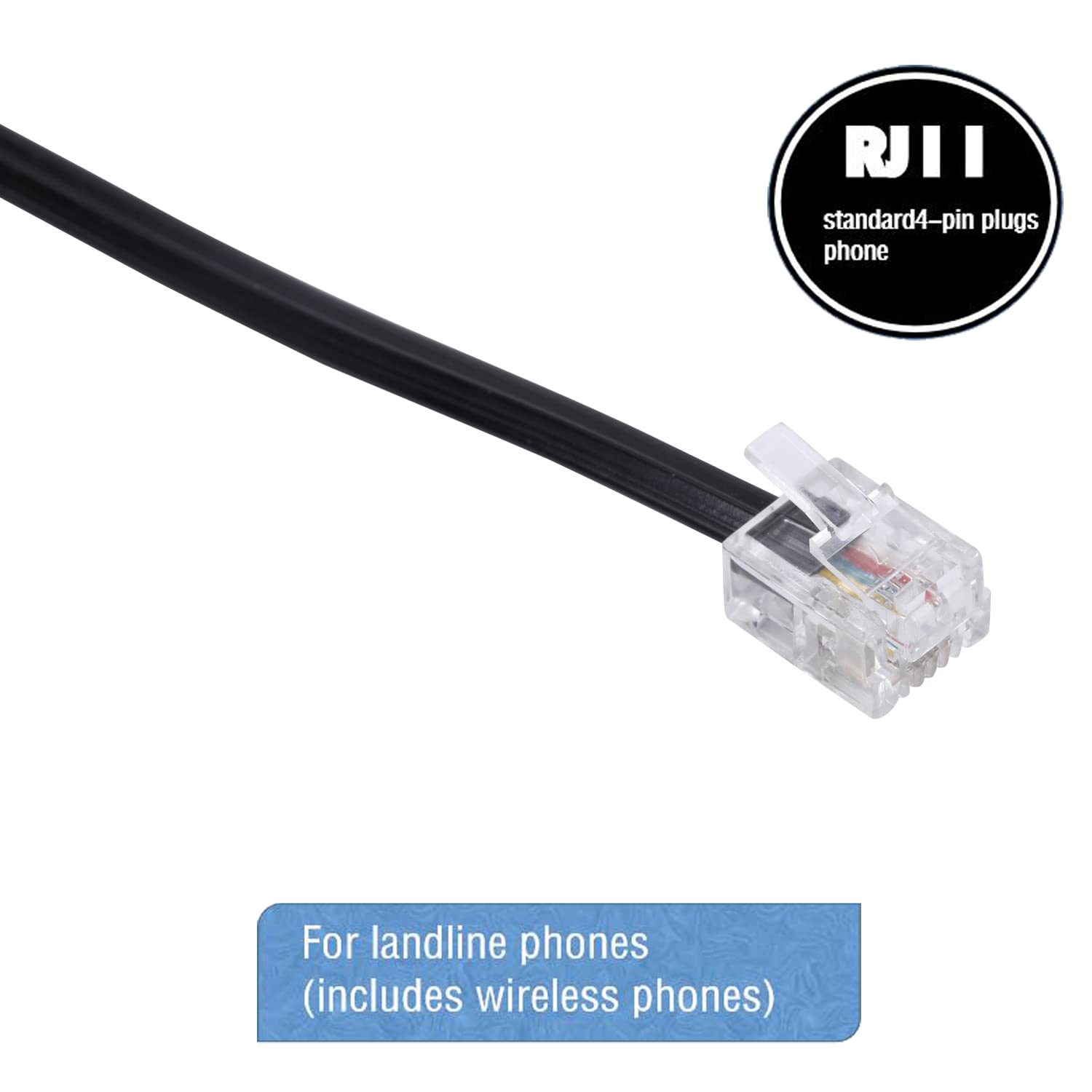 Lansensu Phone Line Splitter,Telephone Splitter,With Rj11 6P4C Plugs,Suitable For Telephone,Fax Machine,Black 2 Pack