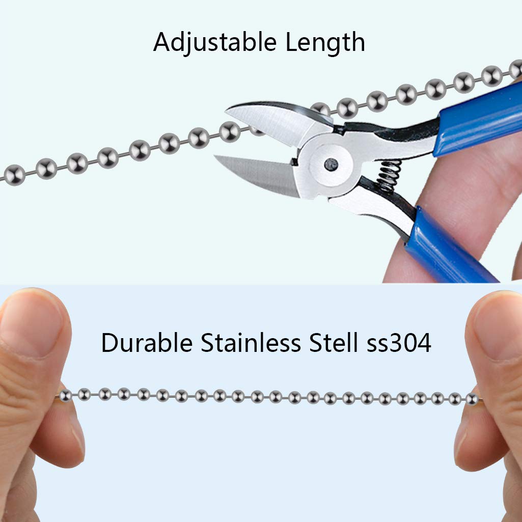 Beaded Pull Chain Extension With Connector, 20 Feet Beaded Roller Chain With 30 Connectors For Ceiling Fan Light Lamp (3.2Mm, Si