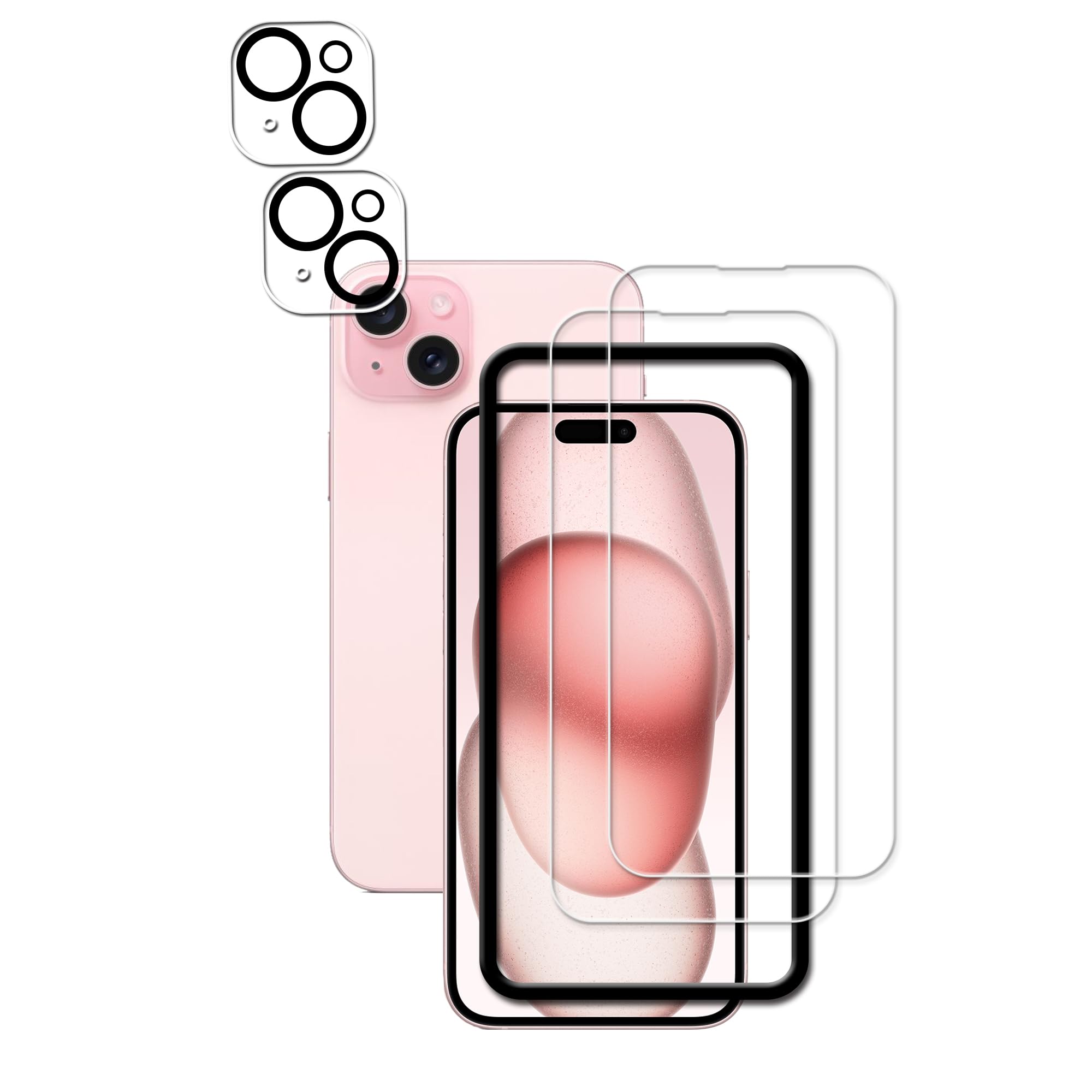 Hkkais Easy Alignment Frame Designed For Iphone15 Plus Tempered Glass Screen Protector 2 Pack Camera Lens Protector Film 2 Pack