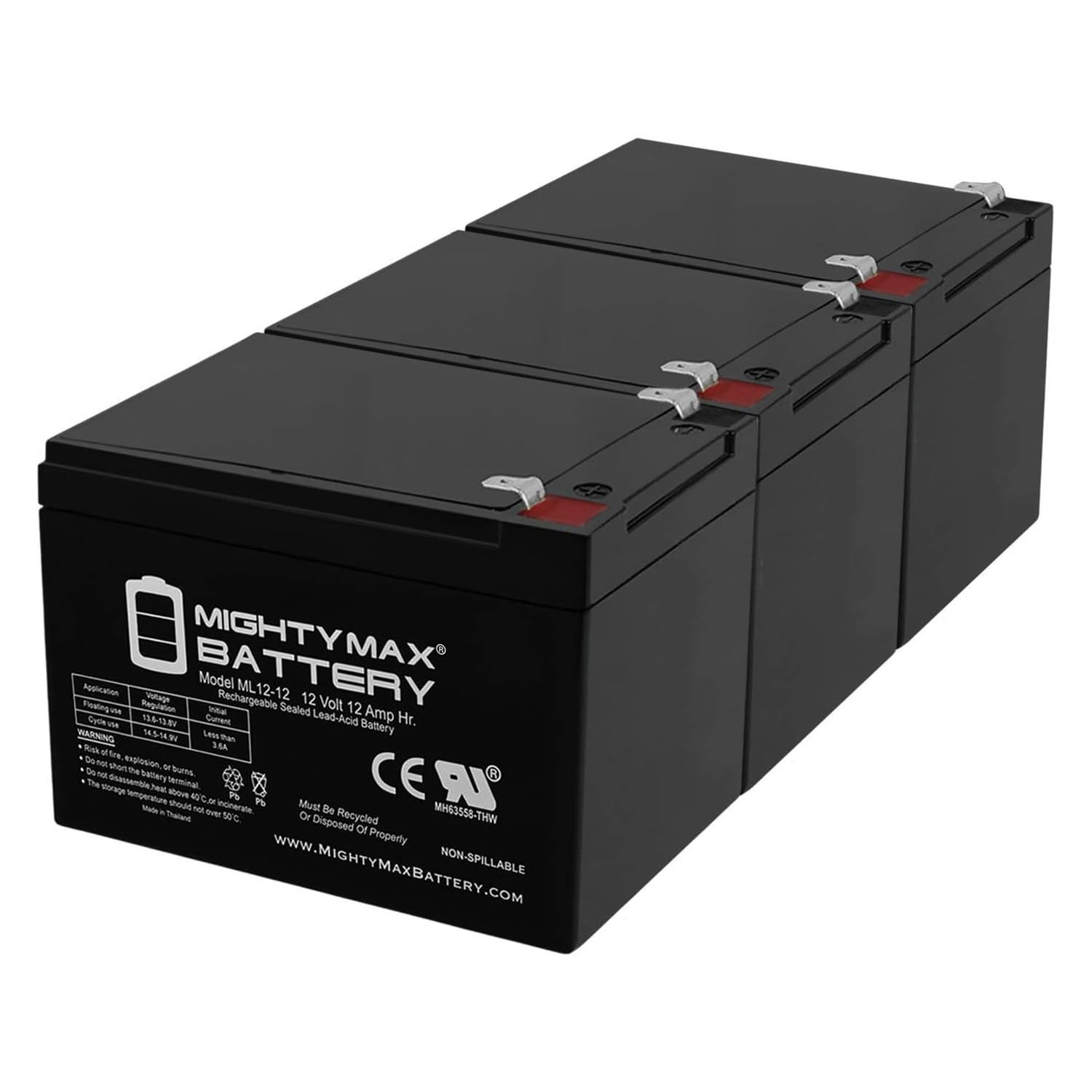 Mighty Max Battery ML12-12 - 12 Volt 12 AH SLA Battery F2 Terminal - Pack of 3