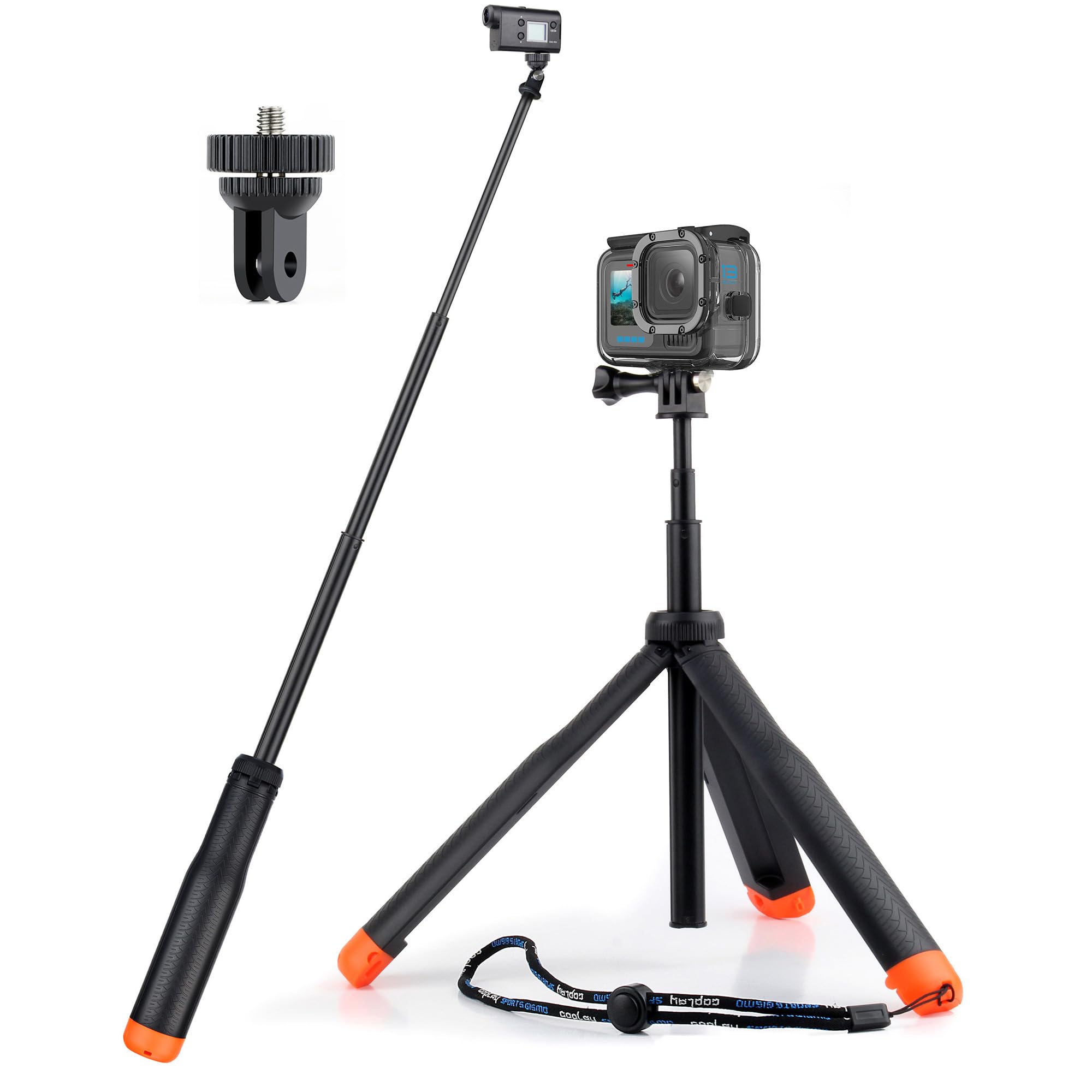 Gepuly 9'' 27''Waterproof Selfie Stick Floating Hand Grip Tripod For Gopro Hero 13 12 11 10 9 8 7 6 5 4 3 Fusion, Max, Most Action Cameras Used As Floating Tripod, Hand Grip, Selfie Stick,Tripod Stand