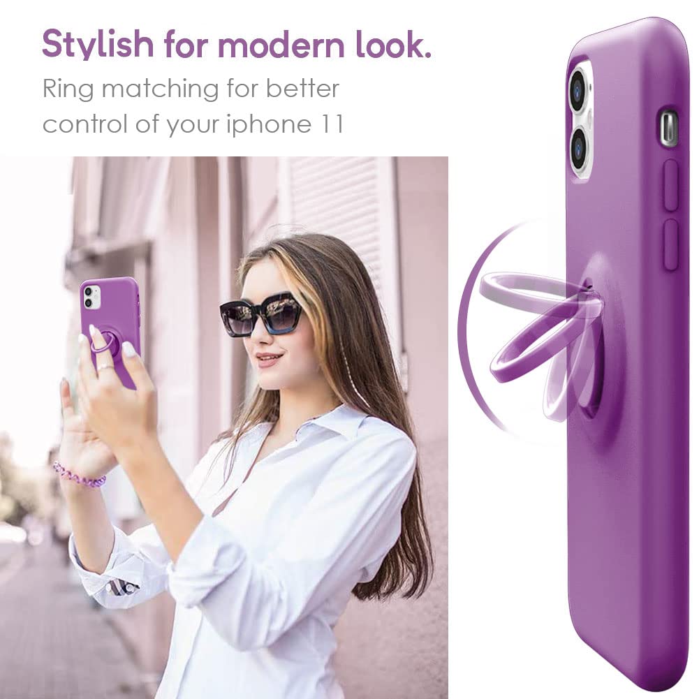 Mocca For Iphone 11 Case With Ring Kickstand | Super Soft Microfiber Lining | Anti Scratch Liquid Silicone Shock Absorbing Case