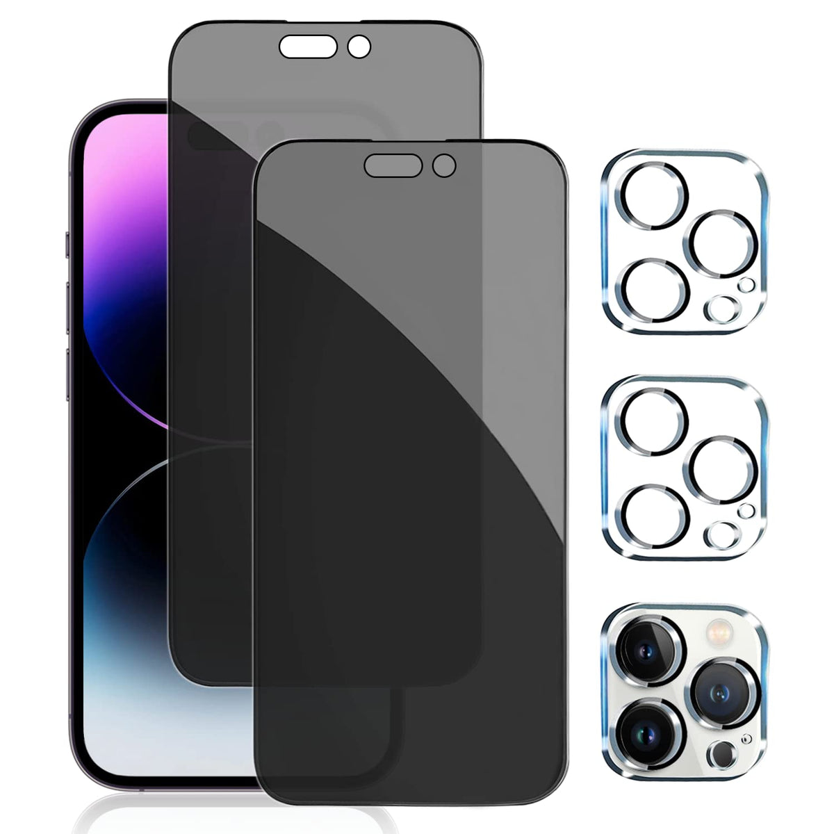 Pehael [2+2 Pack] Iphone 14 Pro Max Privacy Screen Protector With Camera Lens Protector Full Coverage Anti-Spy Tempered Glass Fi