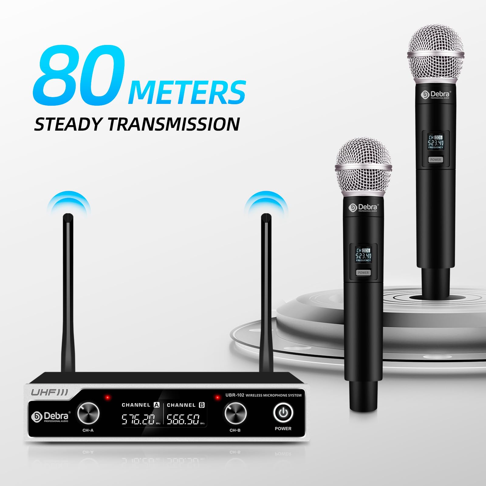 Wireless Microphone System D Debra Uhf Ubr 102 With Cordless Handheld Lavalier Headset Mics, 260Ft Range, Suitable For Church, L