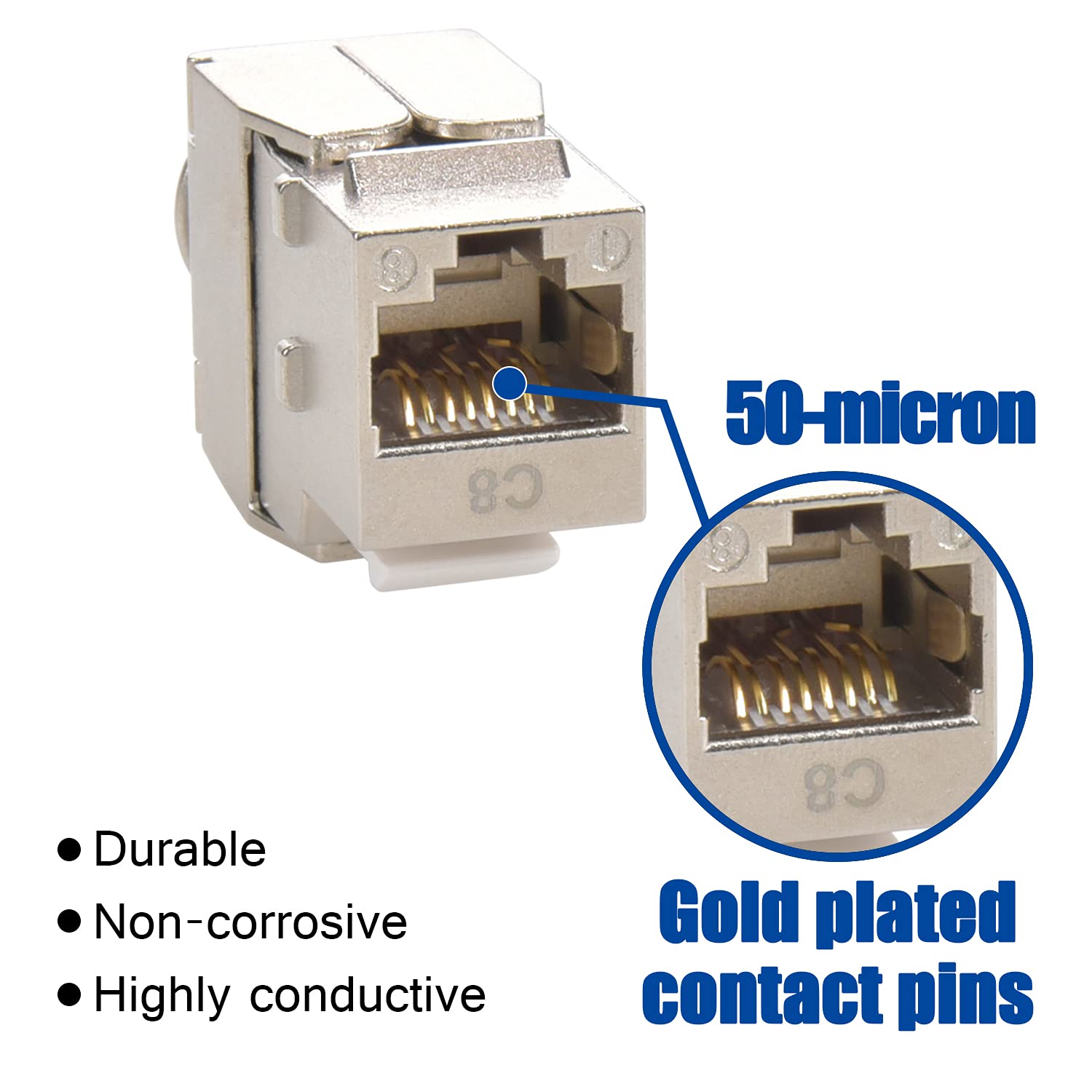 Beszin Cat.8 Rj45 Tool Less Shielded Keystone Jack, Ethernet Cable Jack, 22Awg 24Awg, 40Gbps, 2000Mhz, 2Ghz, Easy Termination, Tool Free (12 Pack)