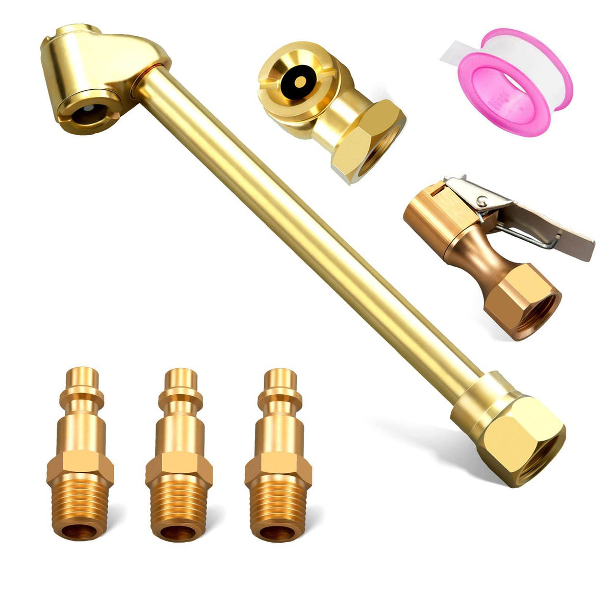 Minimprover 6Pcs Heavy Duty Brass Air Chuck Set,1/4'' Closed Ball Air Chuck & 1/4 Inch Female Npt Dual Head Air Chuck & 1/4'' Cl