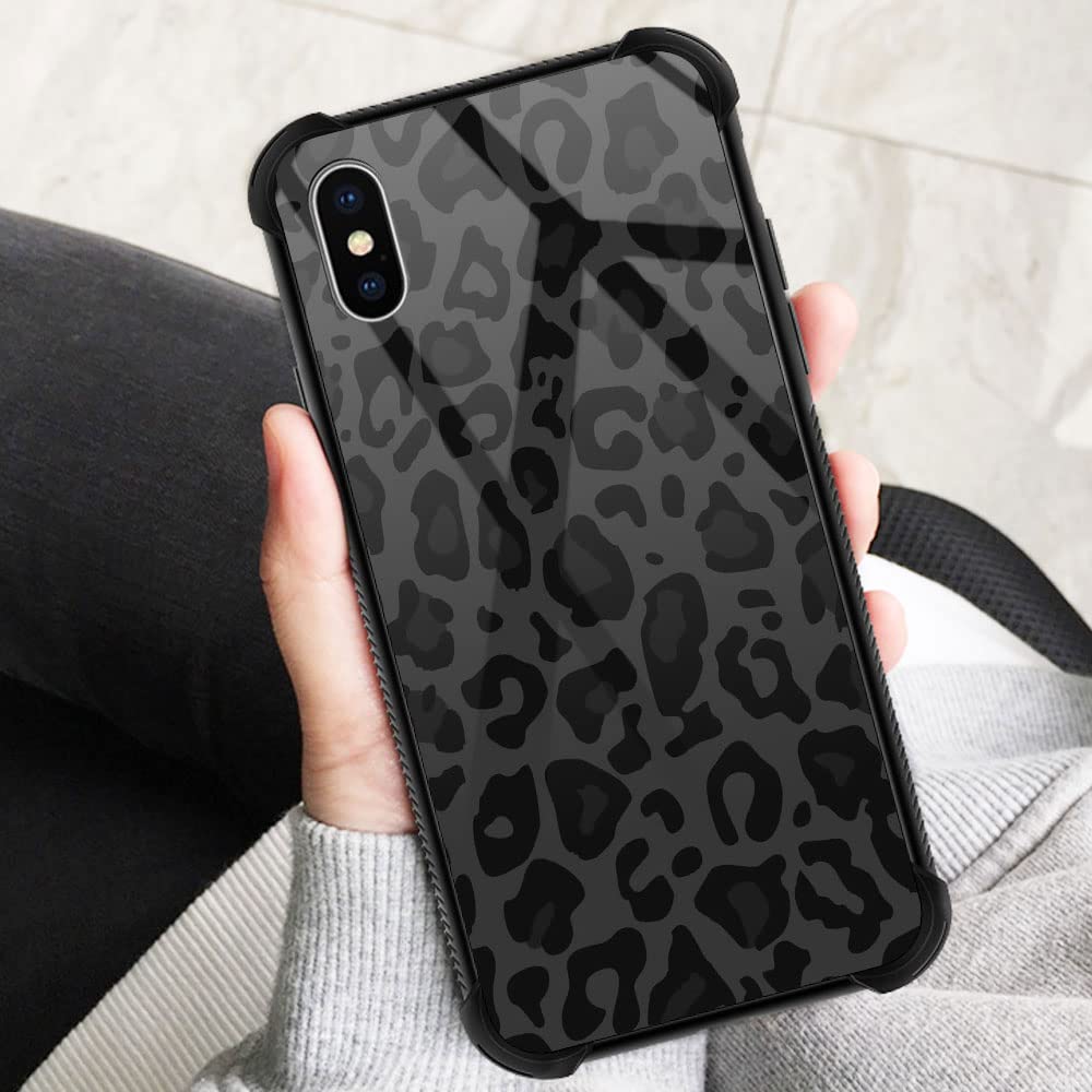 Zhegailian Case Compatible With Iphone Xs,Black Grey Leopard Case For Iphone X For Girls Women,Pattern Design Anti Scratch Organ